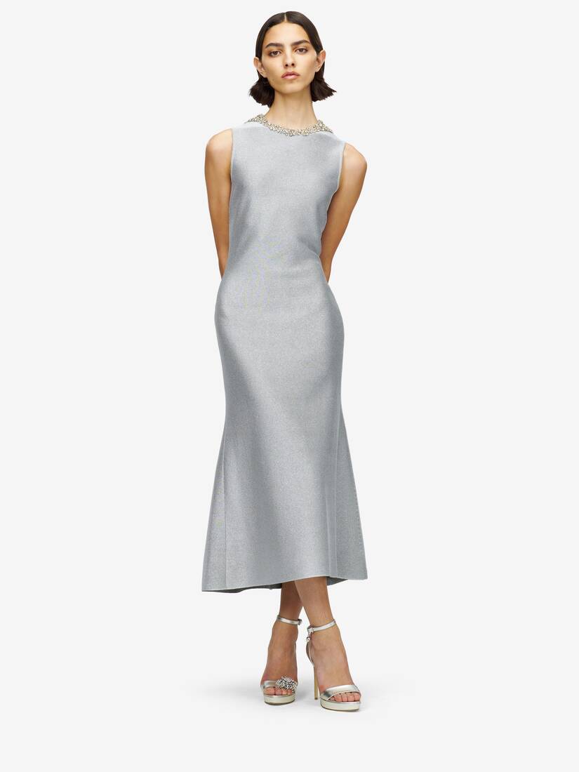 Midikleid mit Kettenhemd-Stickerei