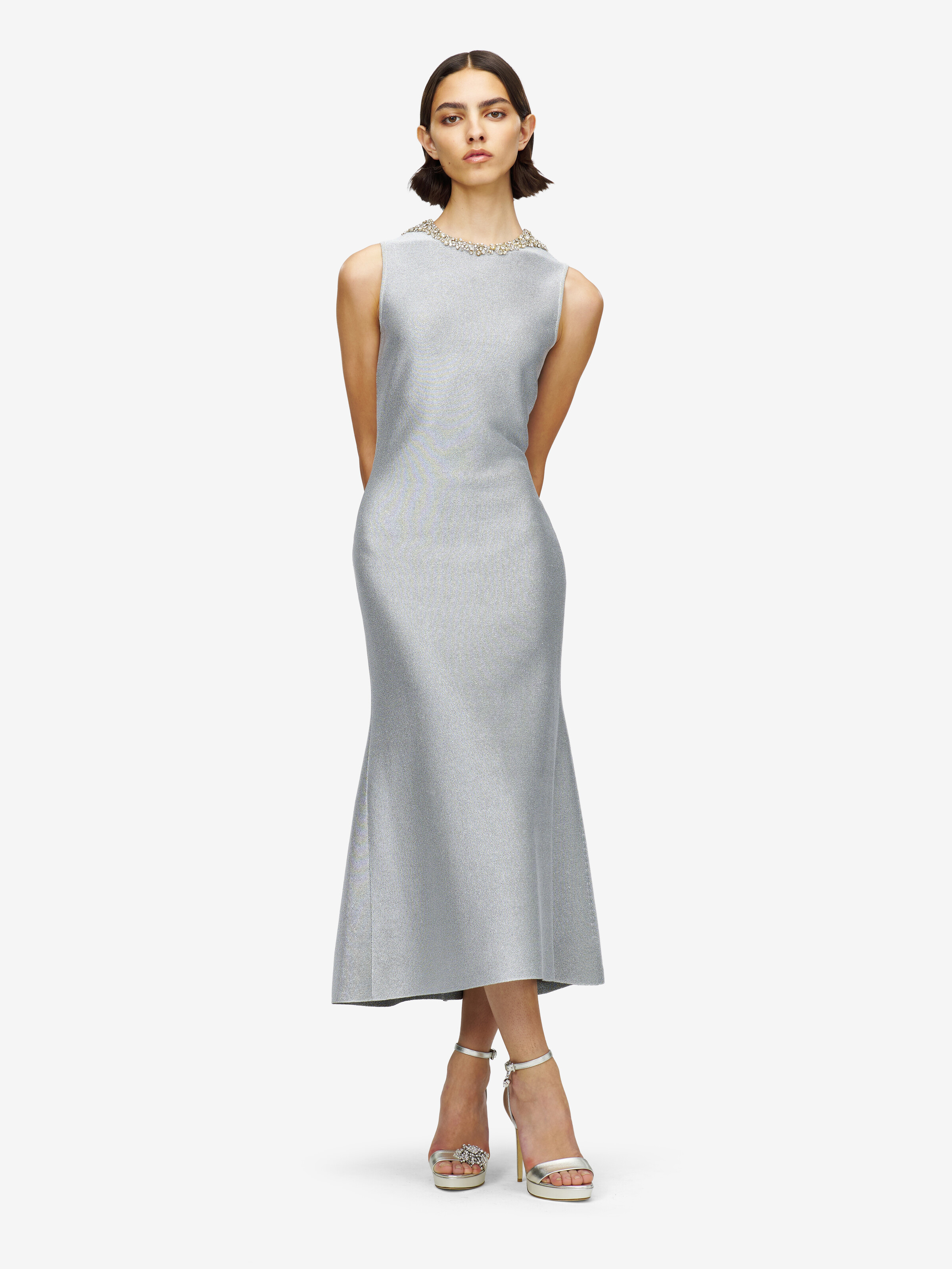 Midikleid mit Kettenhemd-Stickerei Damen für Silber in 81% Viscose, 17% Metallic-Polyester, 2% Polyester | Alexander McQueen - image 1