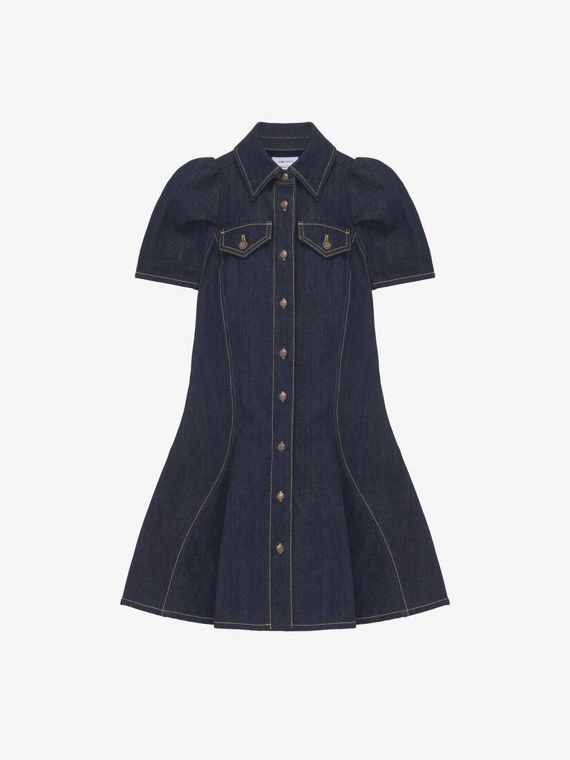 Pinched Shoulder Denim Mini Dress