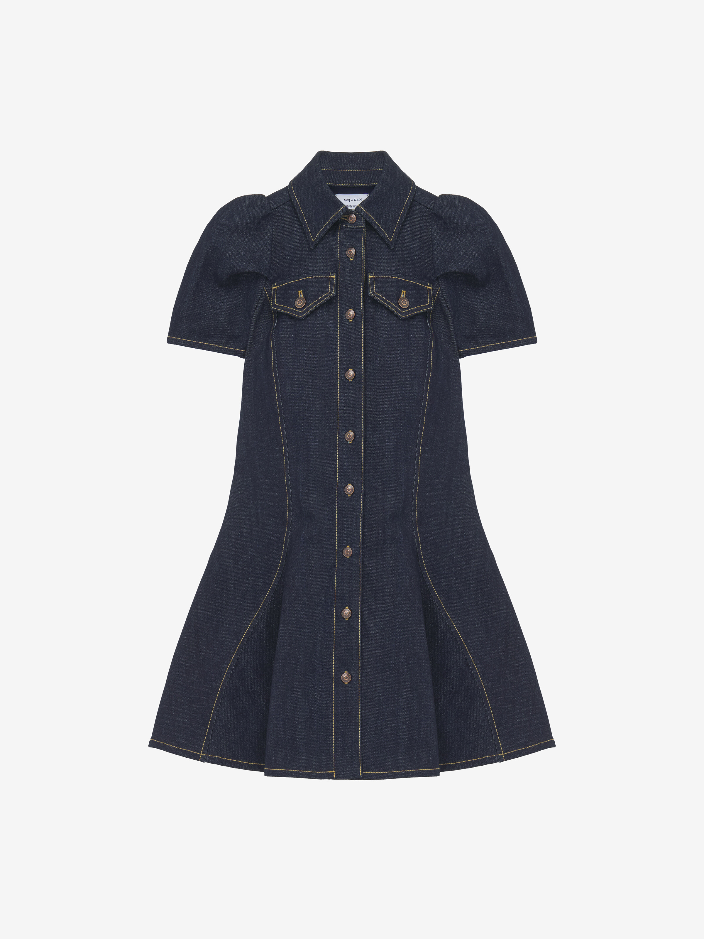 Robe courte en denim à épaules pincées pour Femme en Bleu foncé délavé in 100% Coton | Alexander McQueen - image 2