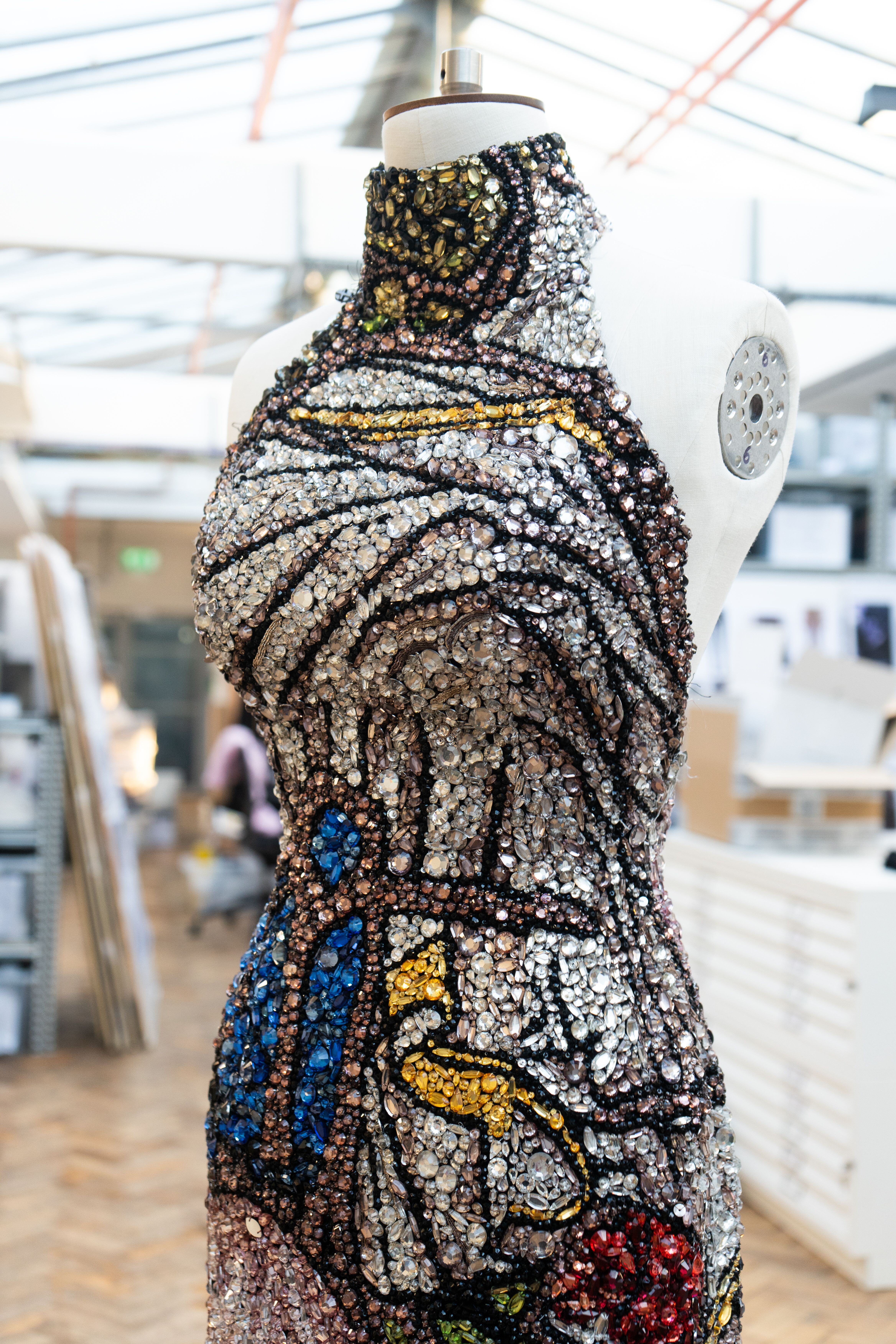 Embroidered dress on mannequin 