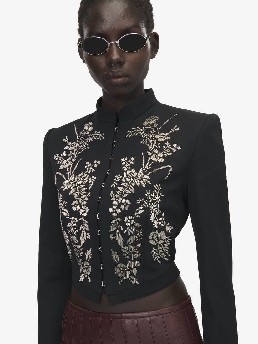 Floral Embroidery Cropped Jacket | Alexander McQueen - image 5