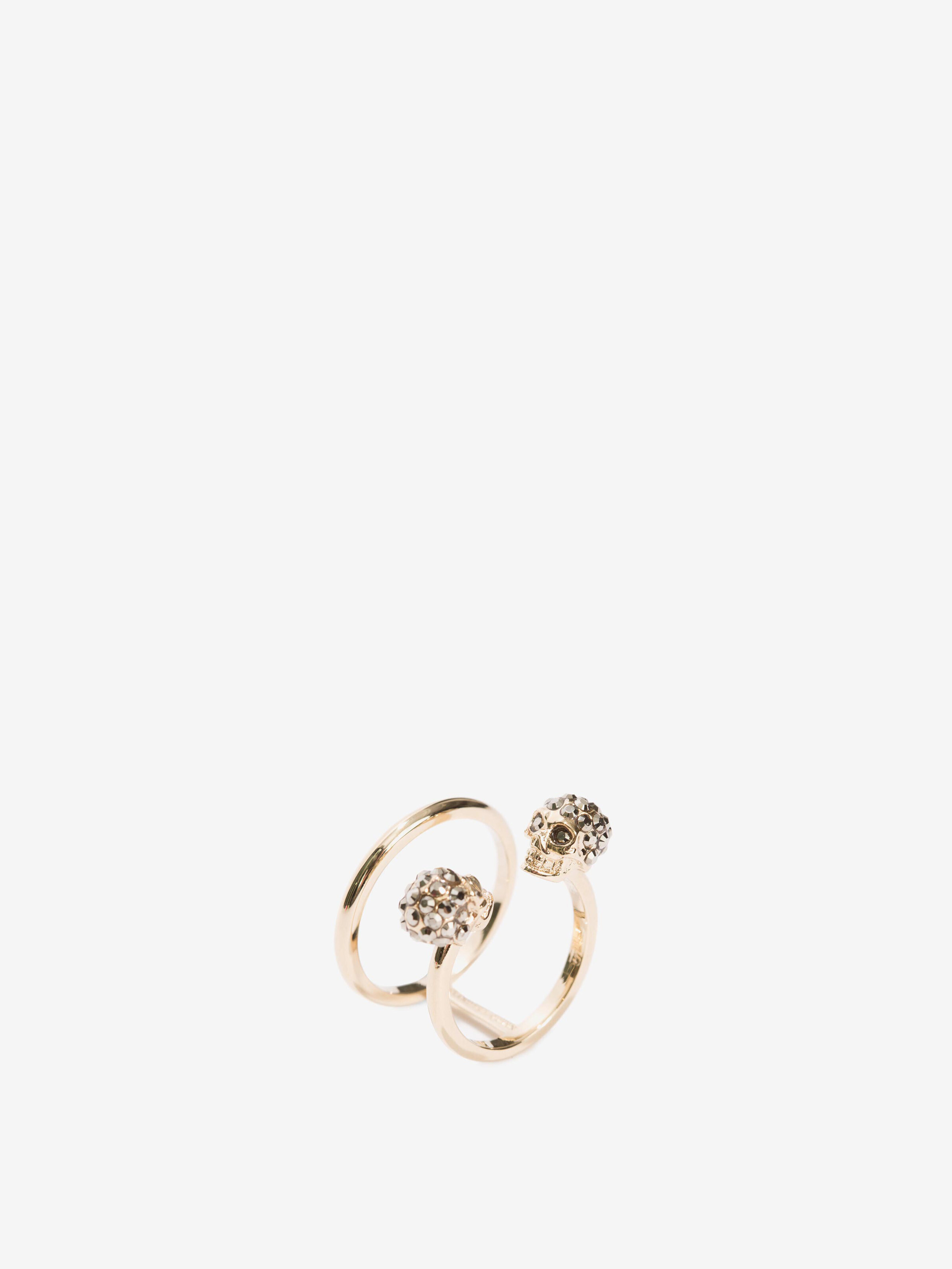 Women's Twin skull double ring in Light Gold in Brass | Alexander McQueen - image 3