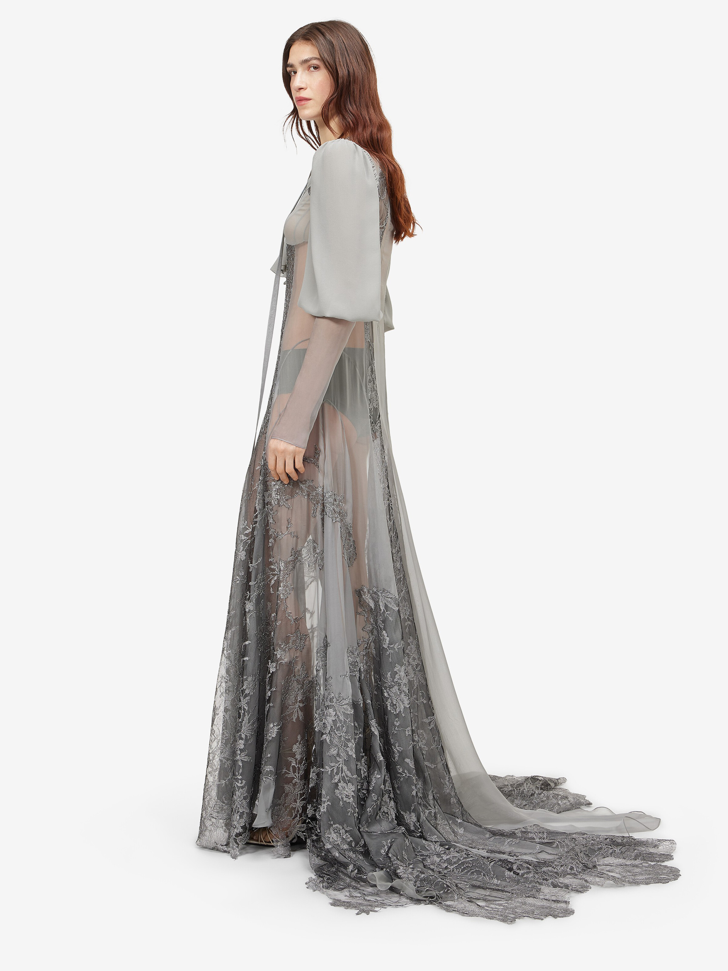 Abito da sera in pizzo floreale da Donna in Grigio in 100% seta -  tessuto 2: 100% seta -  tessuto 3: 52% poliammide, 32% viscosa, 16% fibra metallizzata -  fodera: 74% acetato, 26% seta | Alexander McQueen - image 3