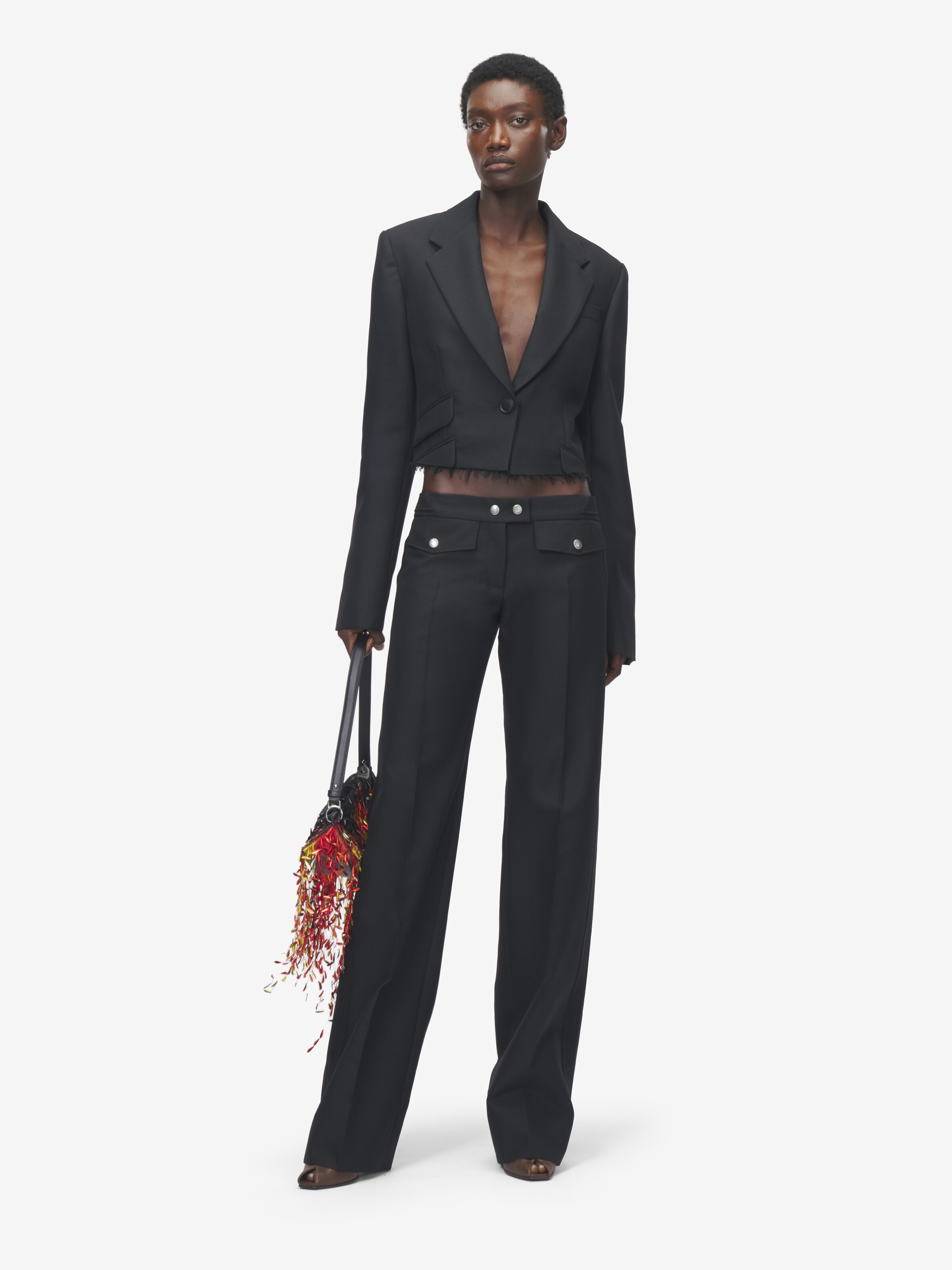 Women's Cropped Single-Breasted Jacket in Black in 75% Wool, 25% Mohair | Alexander McQueen - image 2