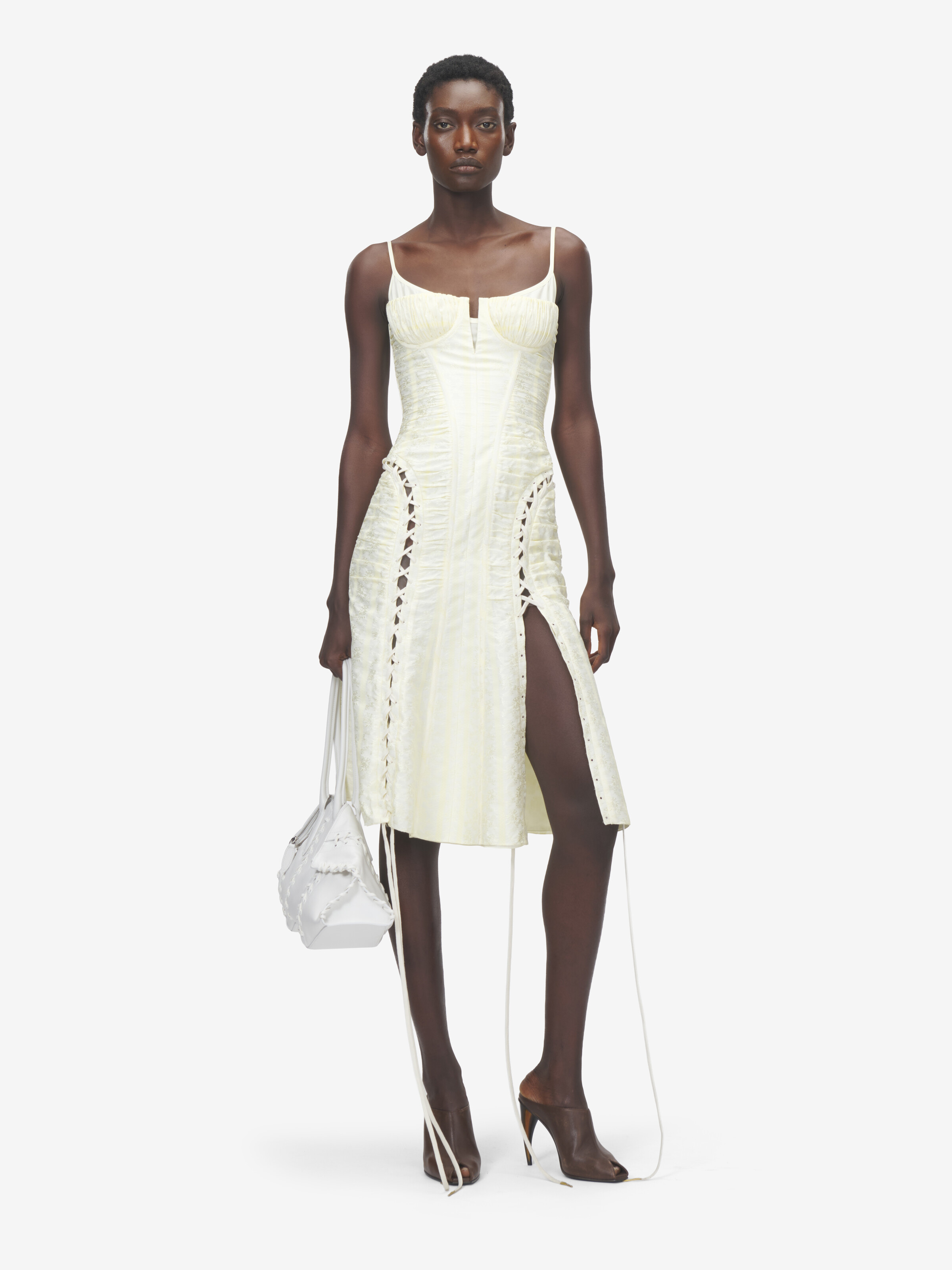 Women's Floral Jacquard Corset Dress in Cream in 56% Polyamid, 44% Silk | Alexander McQueen - image 2