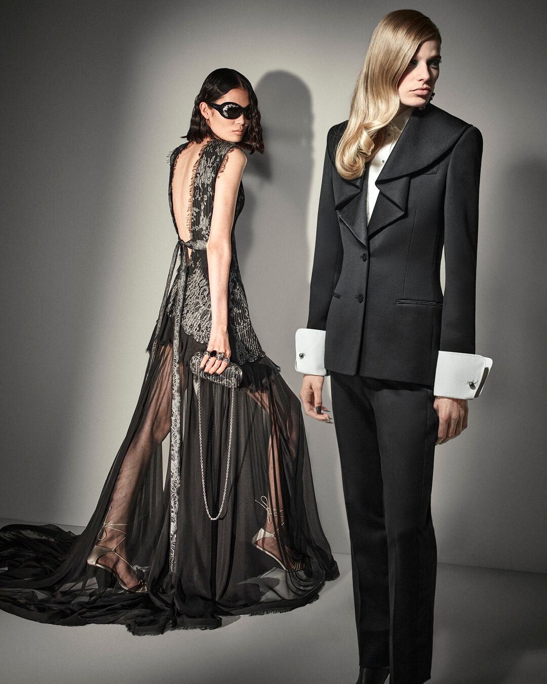 Alexander McQueen waterfall tailoring and evening dress