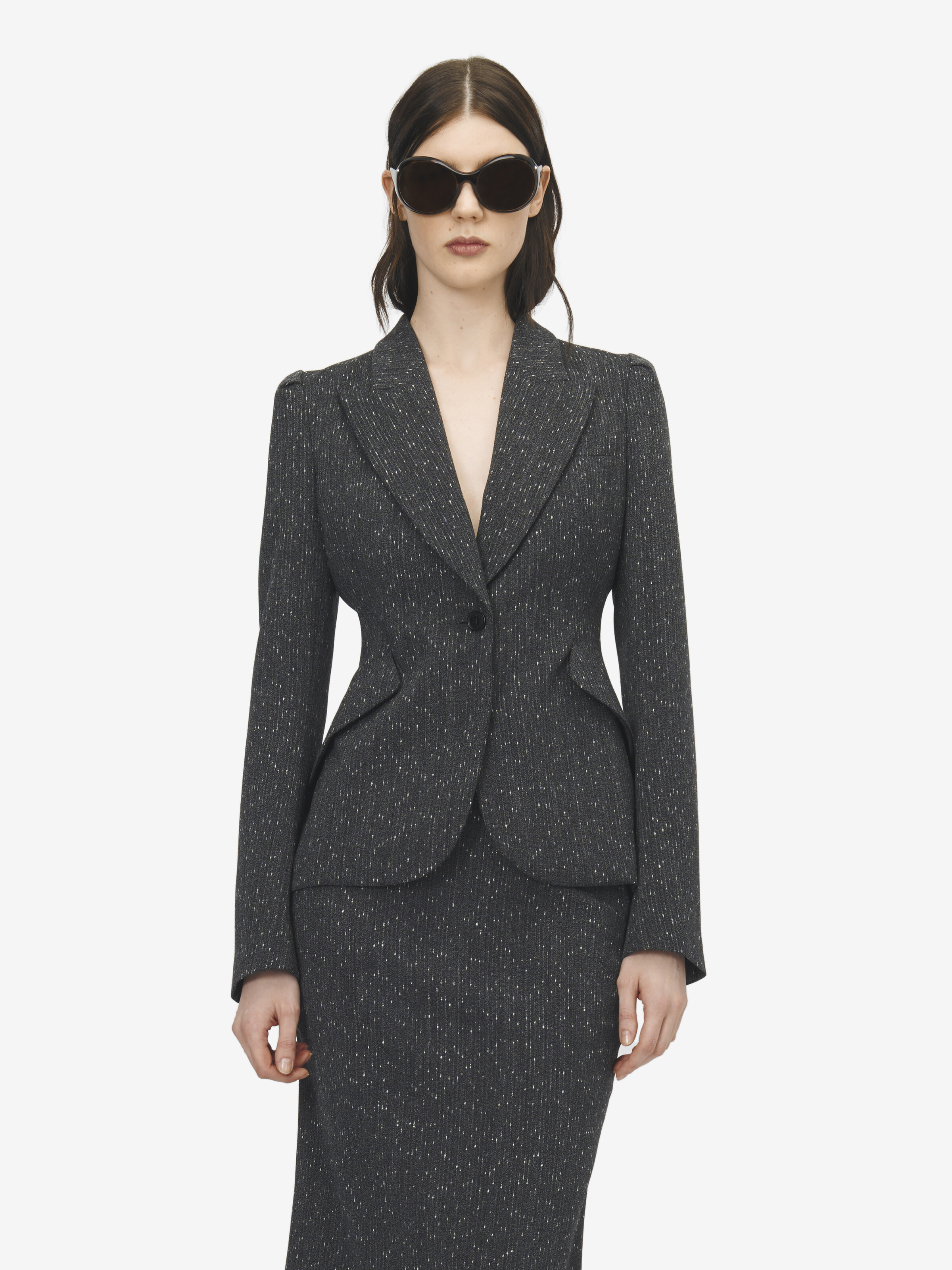 Einreihiges meliertes Nadelstreifen-Jackett für Damen in Grau in 99% Wolle, 1% Polyamid | Alexander McQueen - image 6