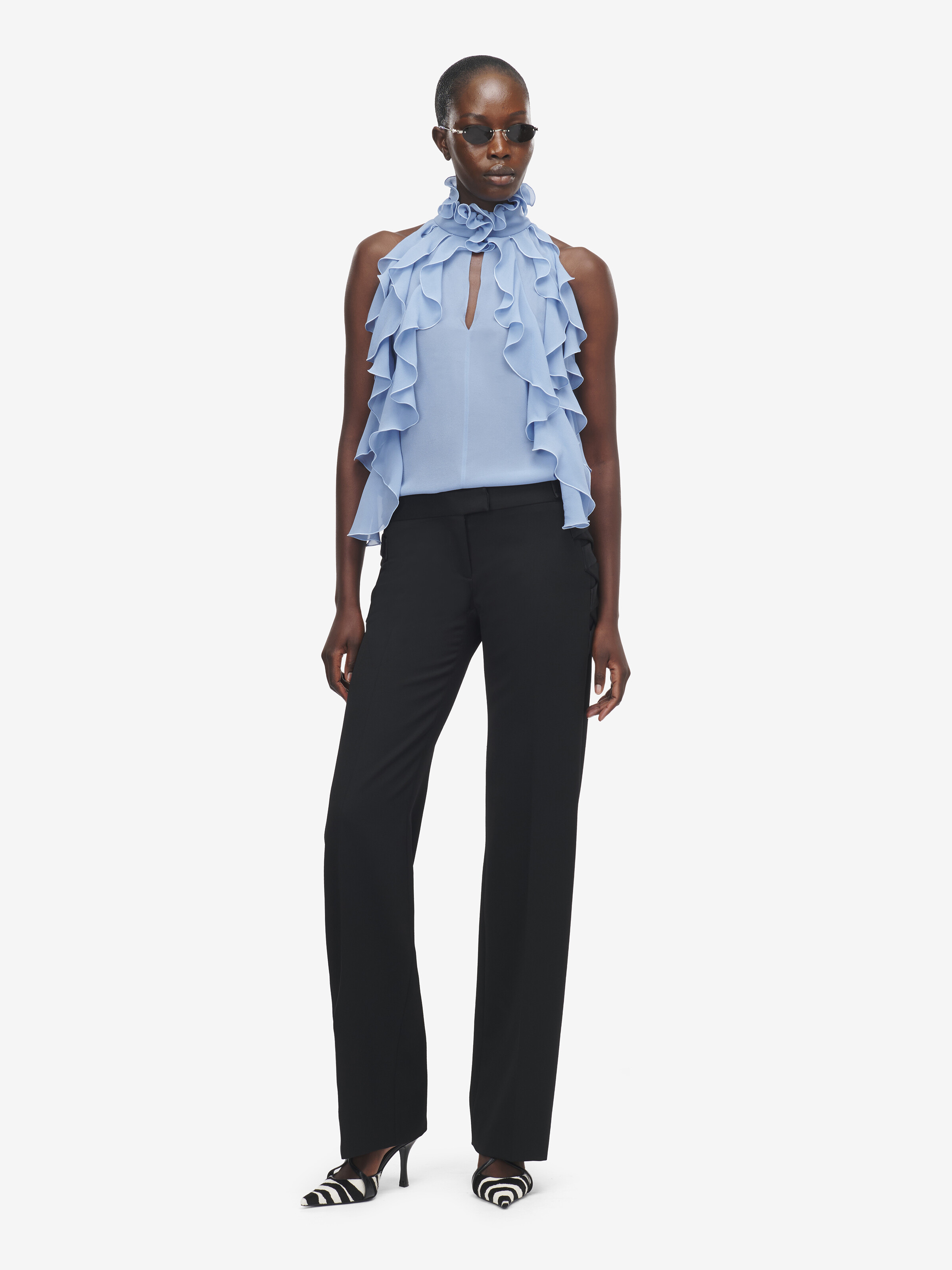 Haut À Volants pour Femme en Bleu in 100% Soie | Alexander McQueen - image 2