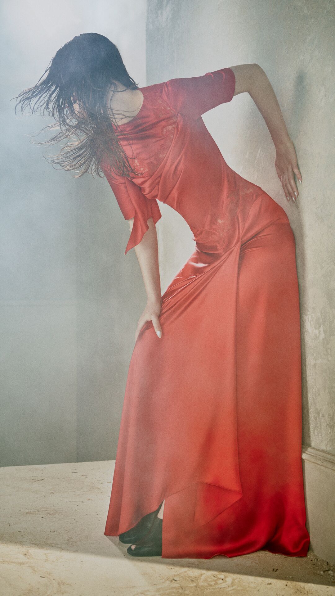 McQueen red evening dress