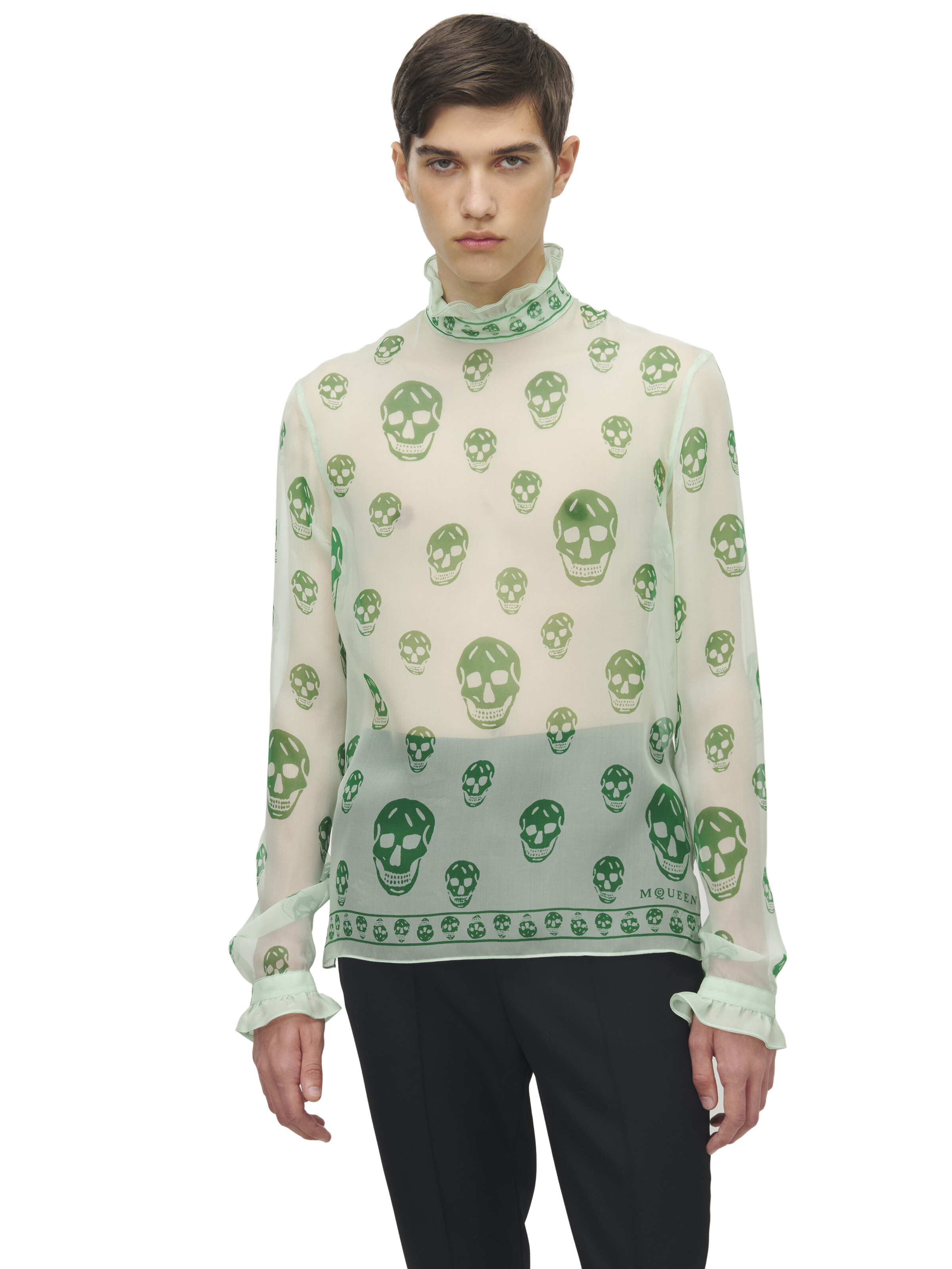 Top con stampa Skull in chiffon di seta