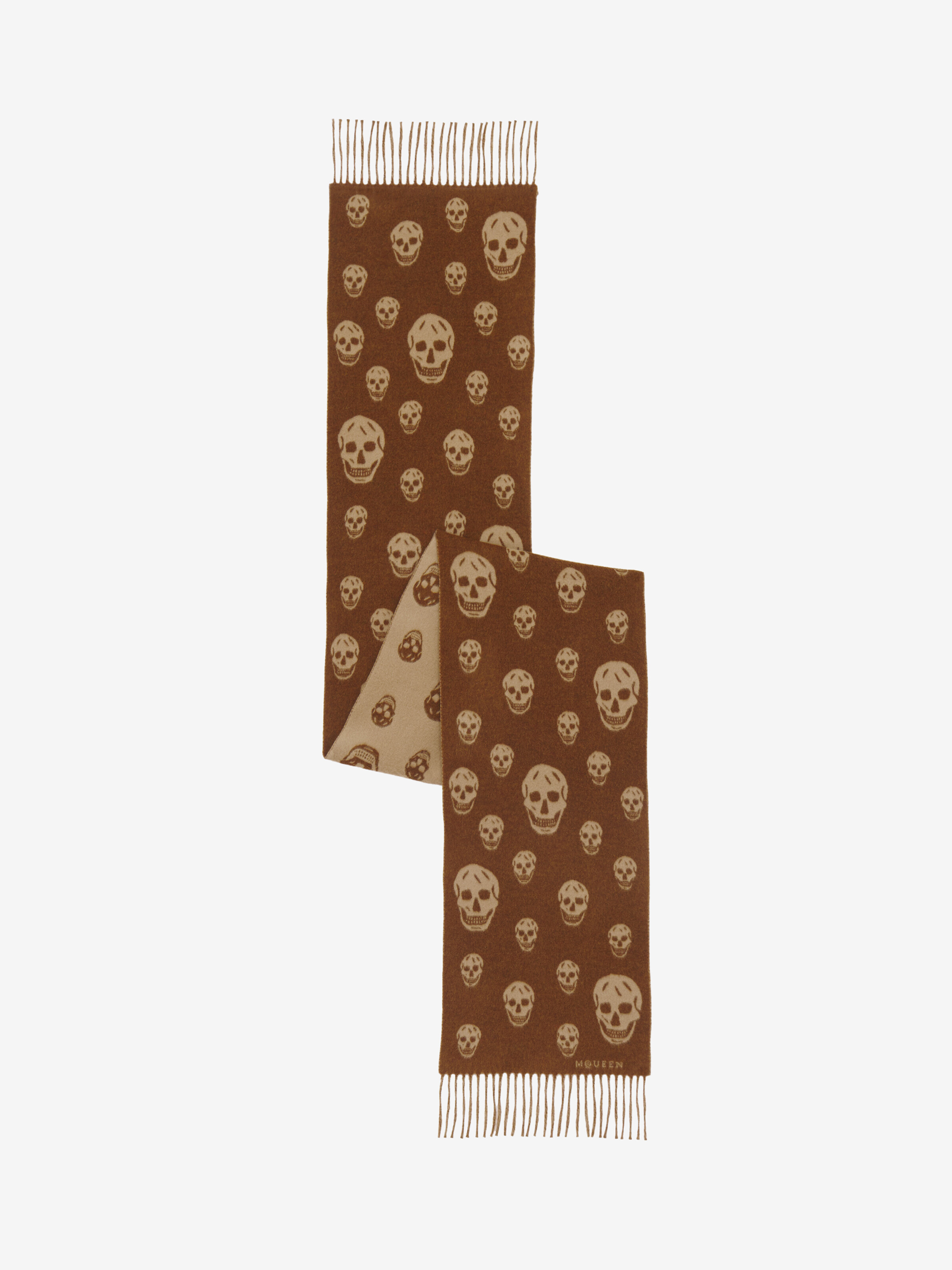 Double Face Skull Scarf in Light Brown/Camel in 70% Wool, 30% Cashmere | Alexander McQueen - image 2