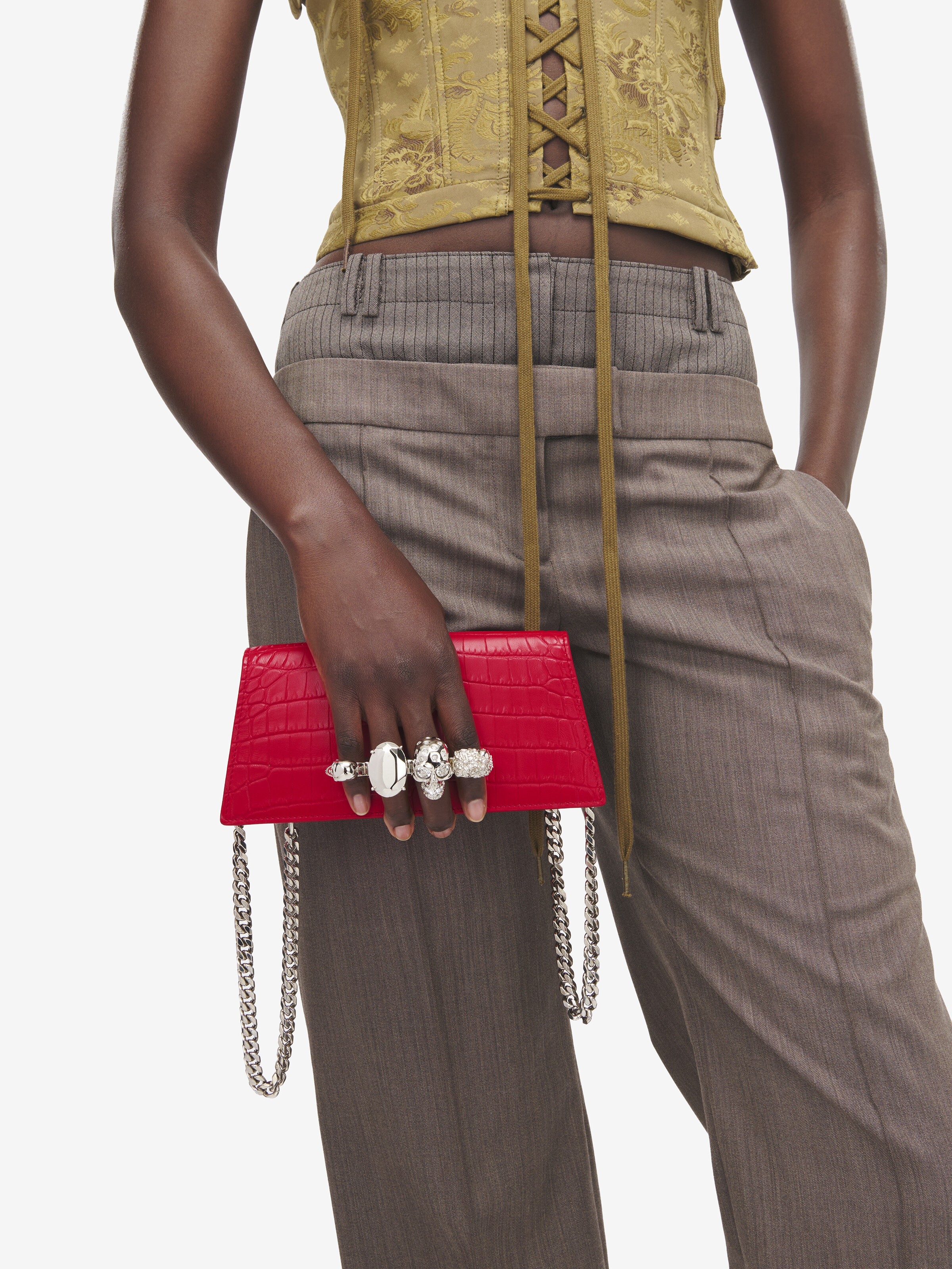 Women's Jewelled Micro in Red in Calf Leather | Alexander McQueen - image 2