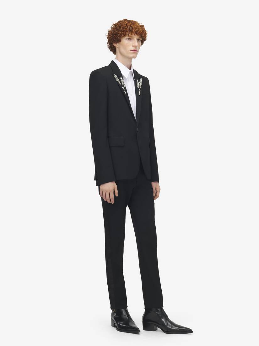 Veste à boutonnage simple avec broderie miroir et cristaux