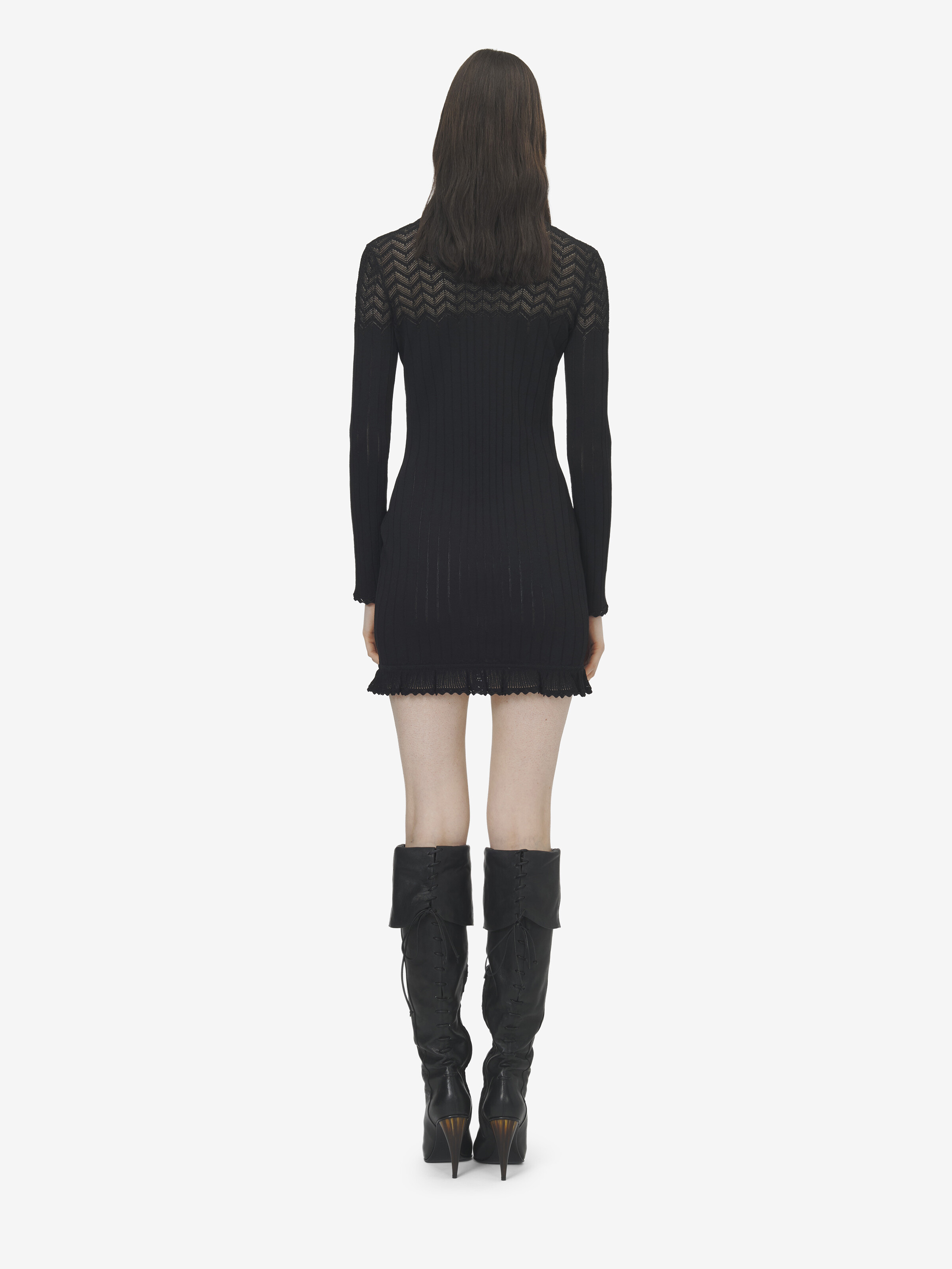 Women's Pointelle Knit Mini Dress in Black in 65% Viscose, 35% Polyamid | Alexander McQueen - image 4