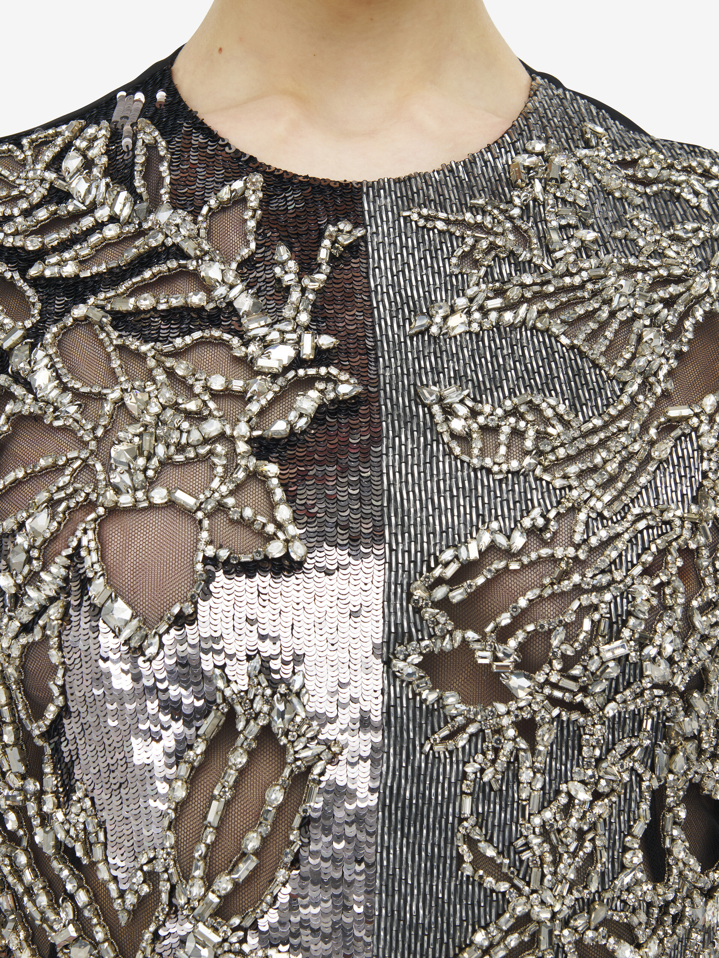 Women's Crystal Stencil Embroidery Top in Silver/Crystal in 72% Wool, 28% Viscose | Alexander McQueen - image 5