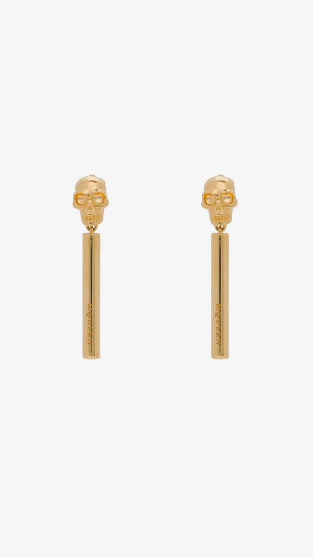 McQueen T-Bar gold earrings with skull detail