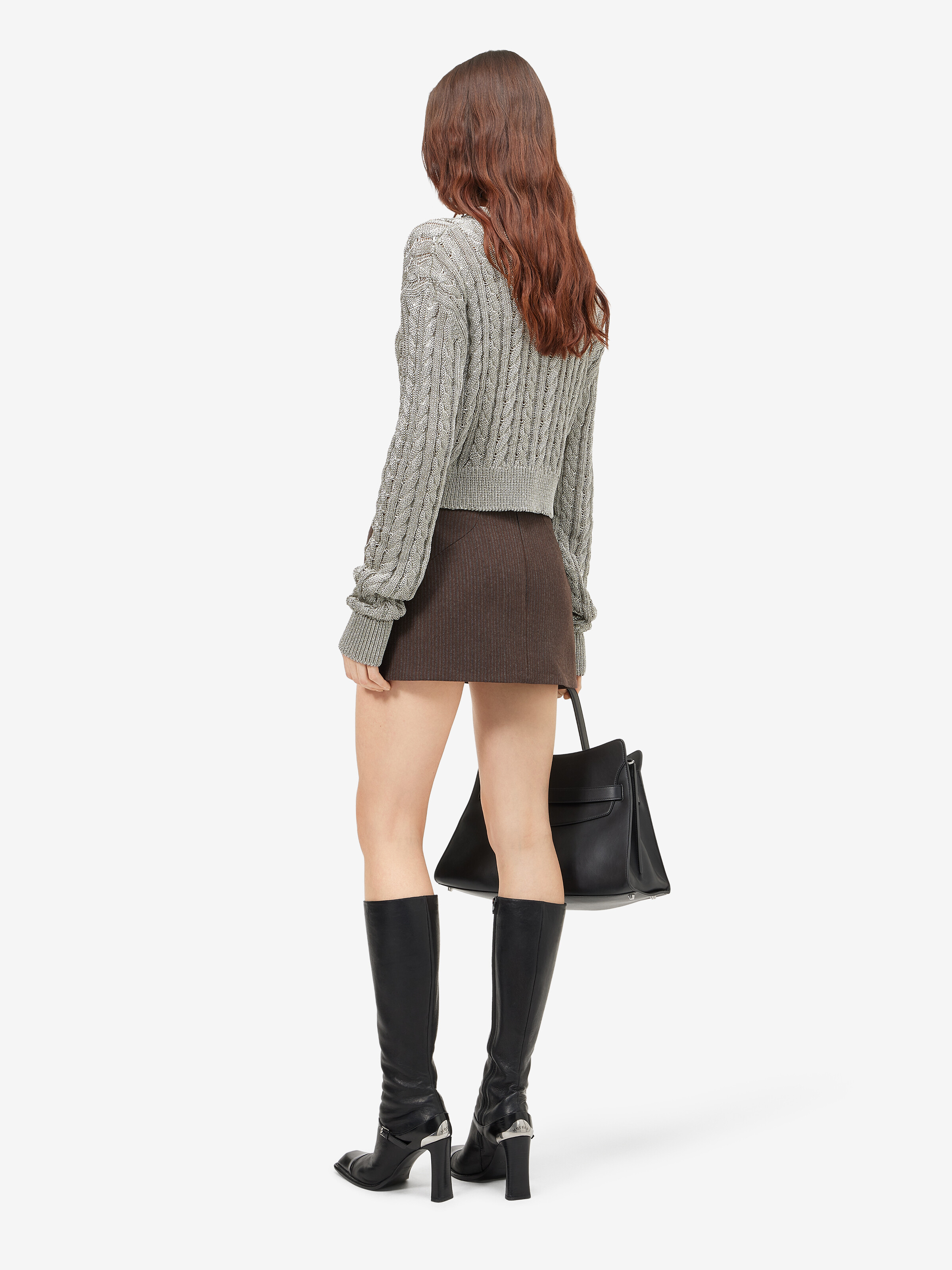 Women's Metallic Cable Knit Jumper in Silver in 65% Viscose, 19% Paper, 16% Metalic Poliamide - fabric 2: 100% Viscose | Alexander McQueen - image 4