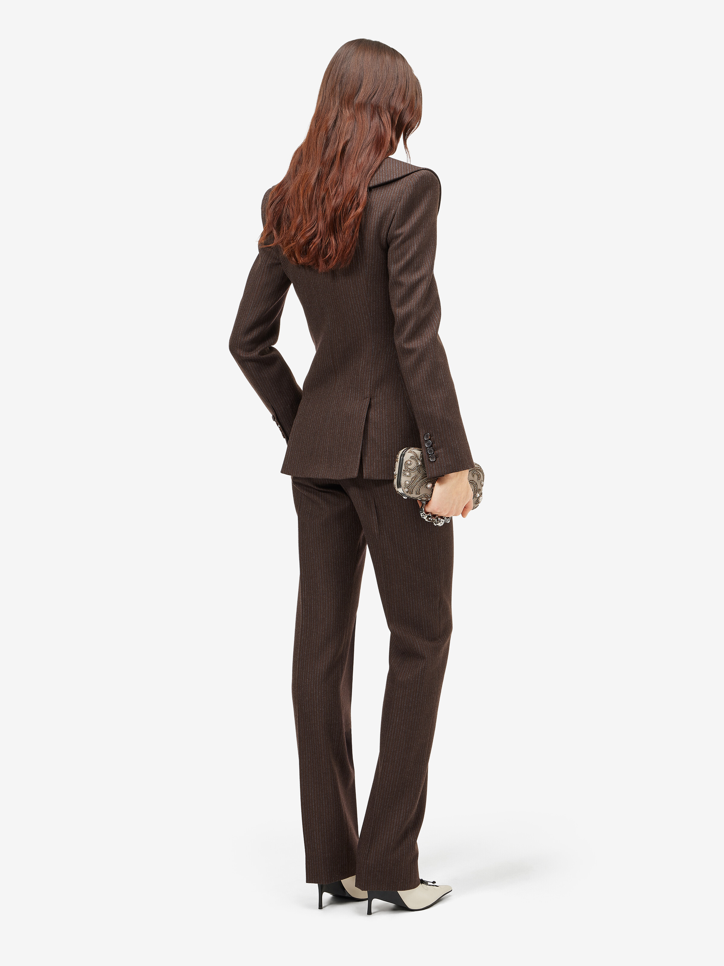 Women's Waterfall Collar Double-breasted Jacket in Dark Brown in 100% wool -  lining: 100% viscose | Alexander McQueen - image 4