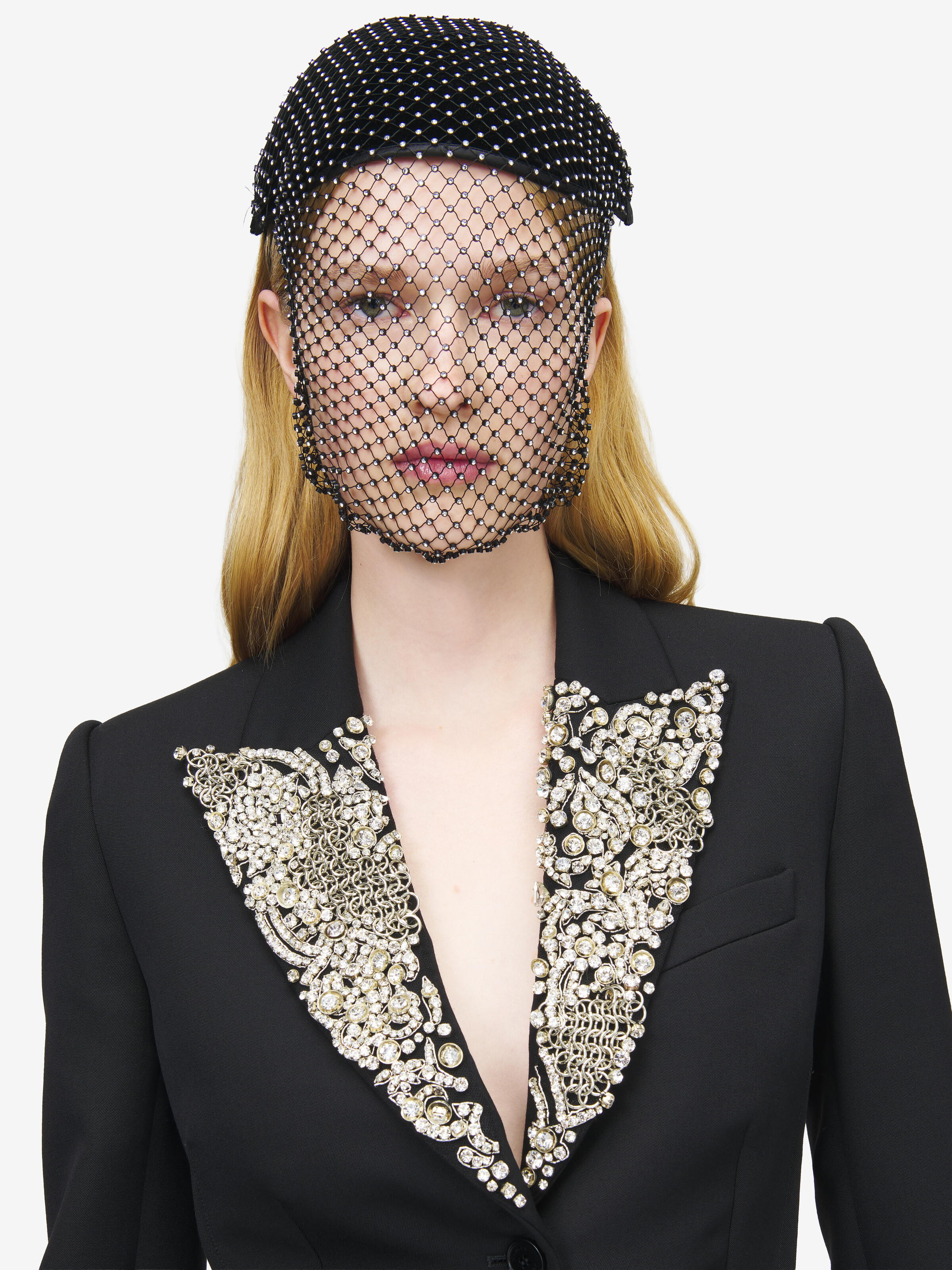 Women's Crystal Mesh Fascinator in Black in 95% Polyester, 5% Elastane | Alexander McQueen - image 2