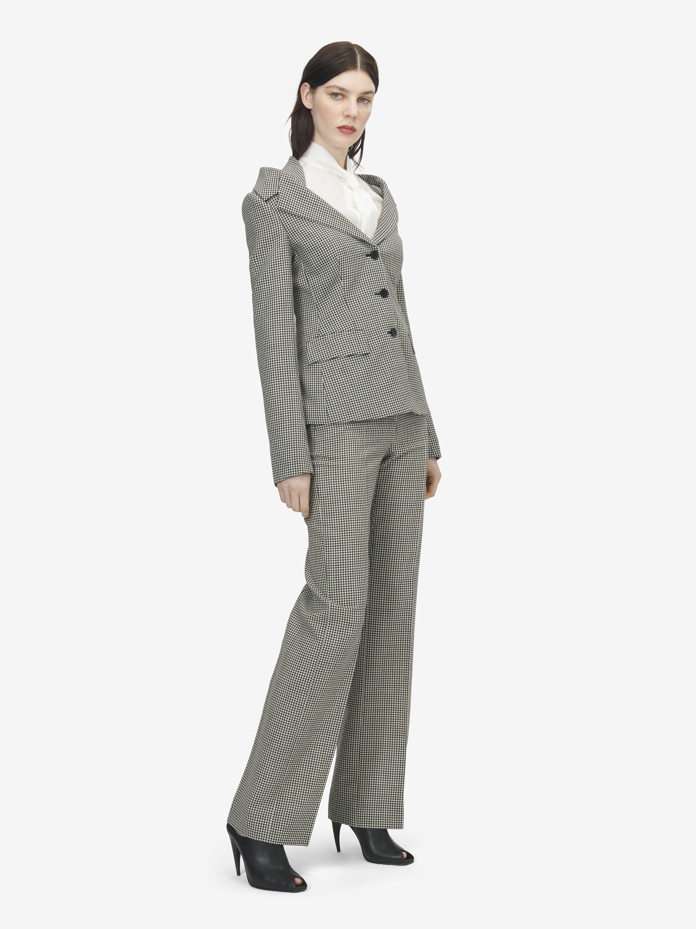 Women's 깅엄 체크 테일러드 팬츠 in 블랙/아이보리 in 100% 양모 | Alexander McQueen - image 3