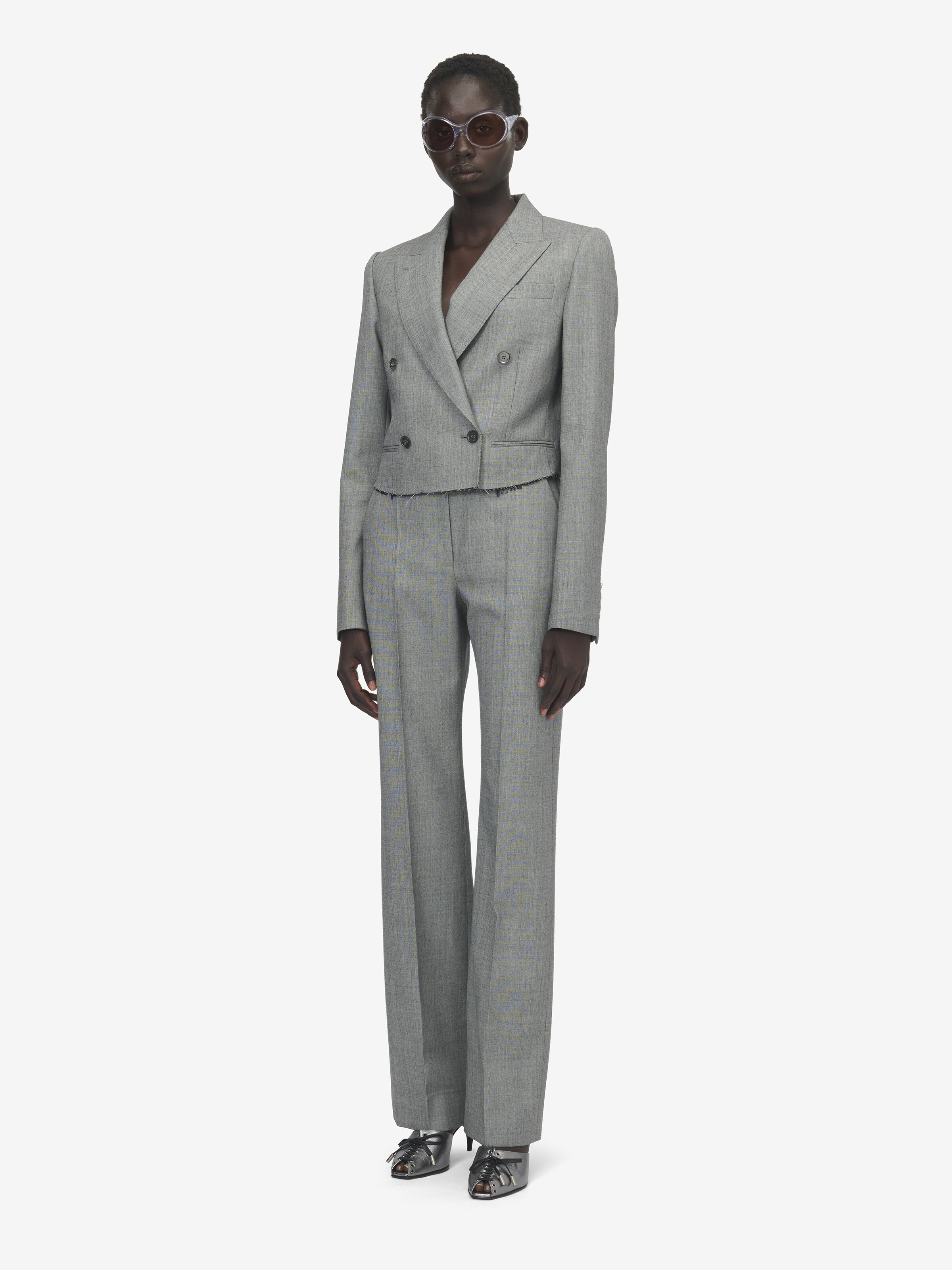 Pantalon droit en grisaille de laine pour Femme en Noir/Blanc Ivoire in 100% Laine | Alexander McQueen - image 2