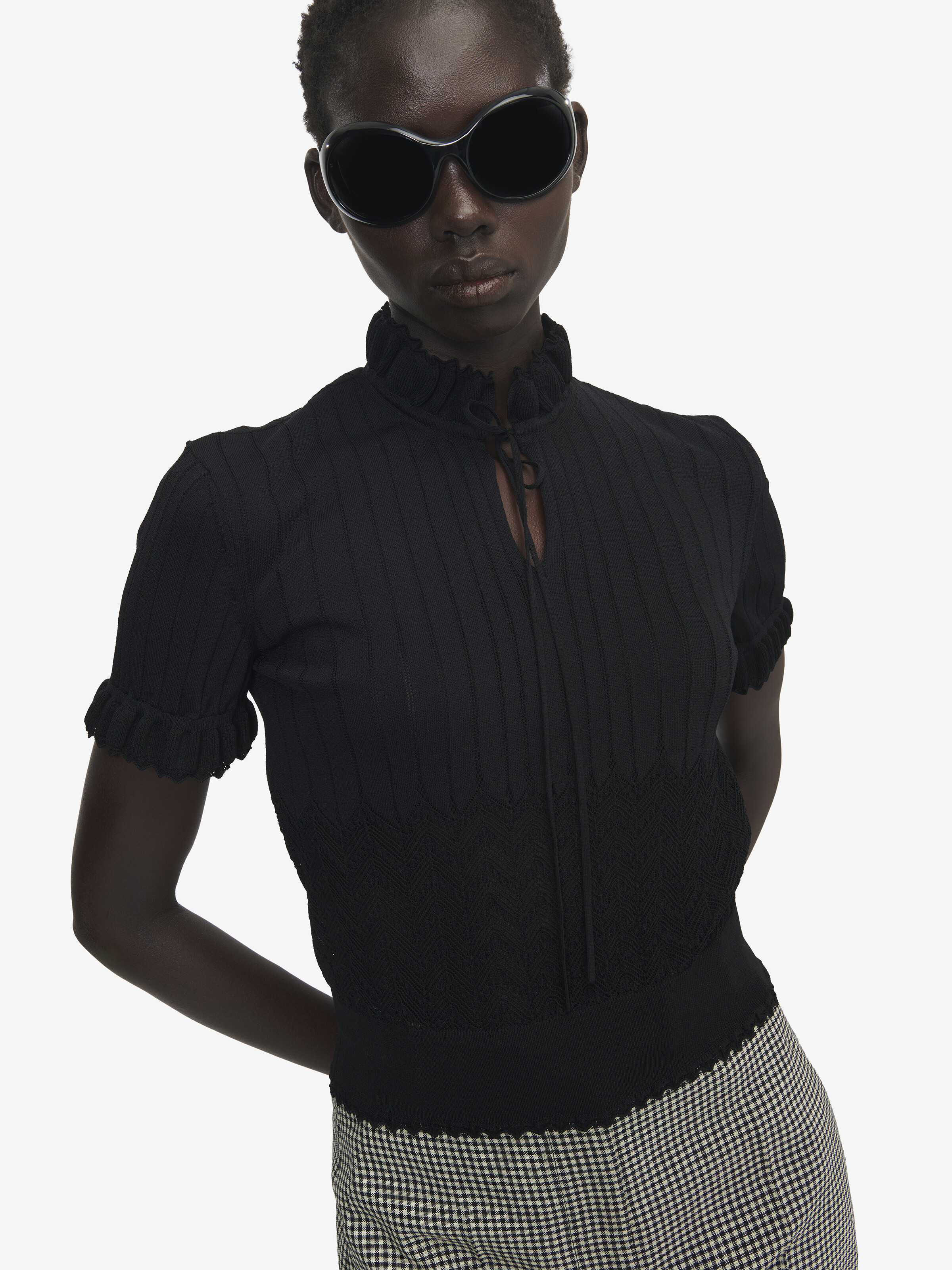 Women's Pointelle Knit Top in Black in 65% Viscose, 35% Polyamid | Alexander McQueen - image 5