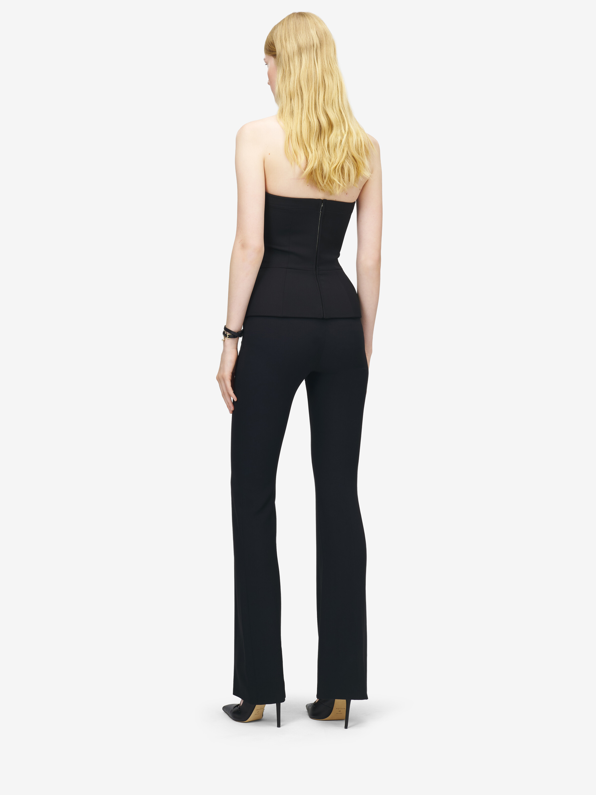 Women's Lace Ribcage Embroidery Corset Top in Black in 100% Wool | Alexander McQueen - image 4