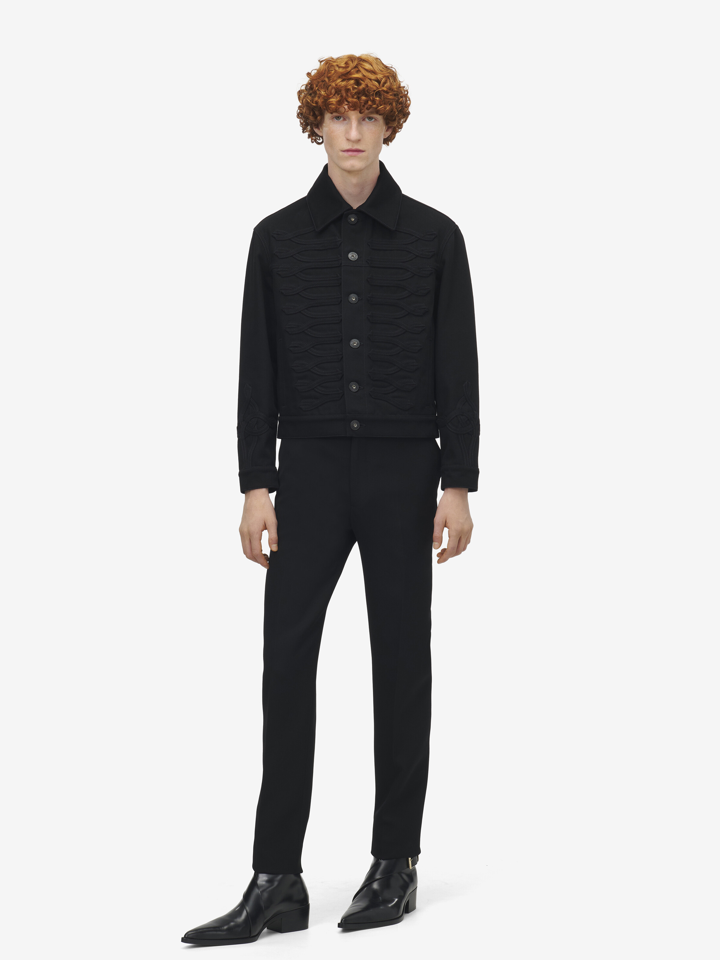Men's Frogging Detail Denim Jacket in Black in 100% Cotton | Alexander McQueen - image 3