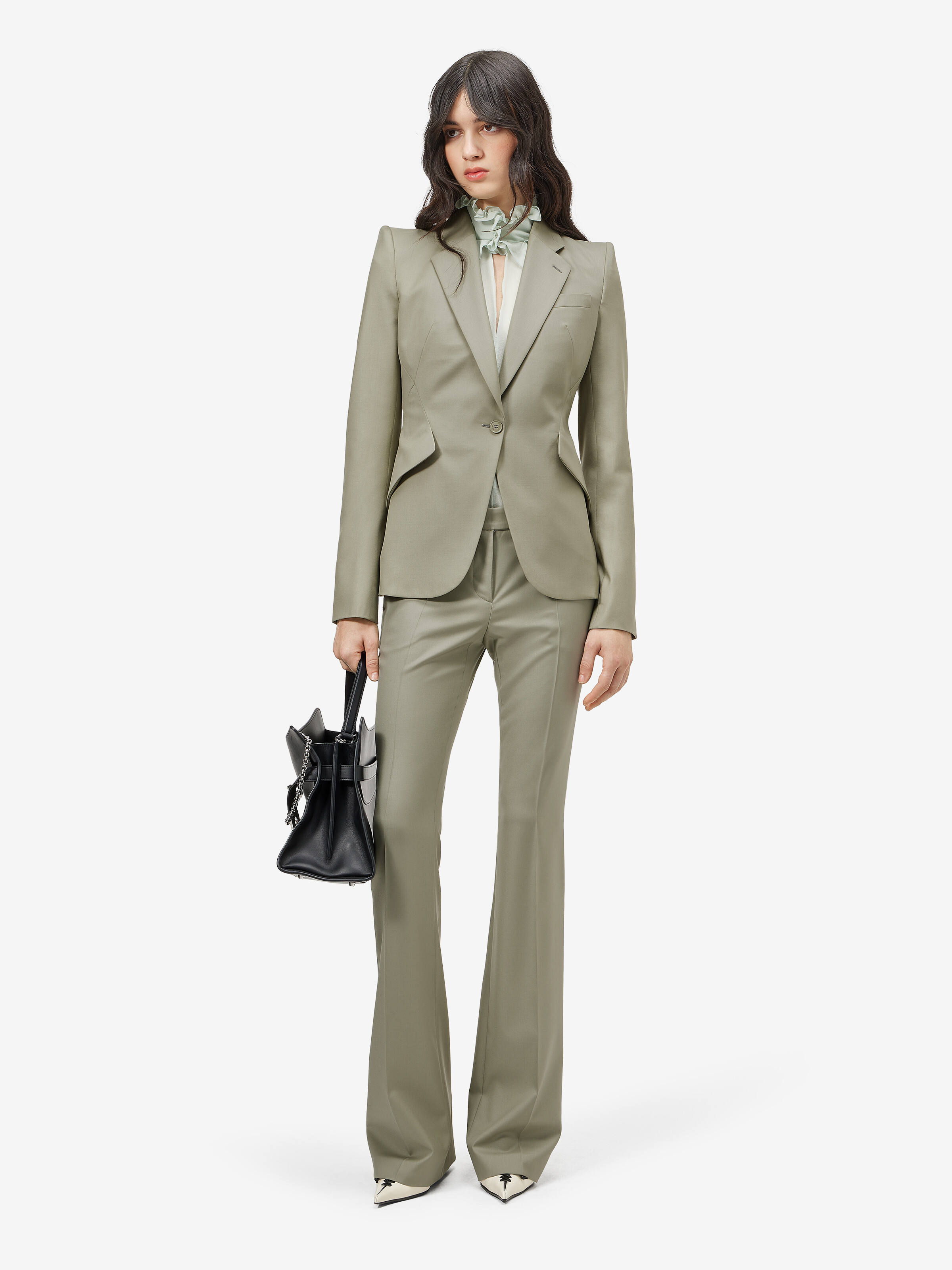 Women's Wool Gabardine Single-breasted Jacket in Light Green in 100% Wool - Lining: 100% Cupro | Alexander McQueen - image 2
