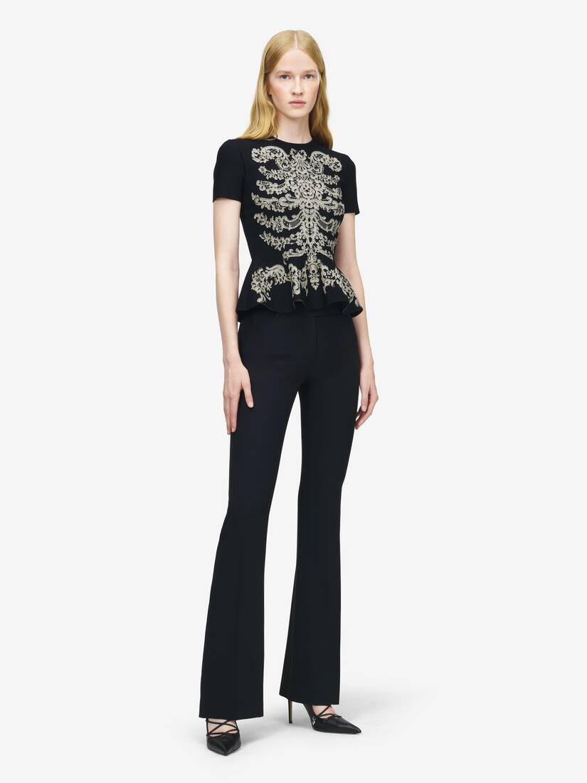 Lace Ribcage Jacquard Peplum Top