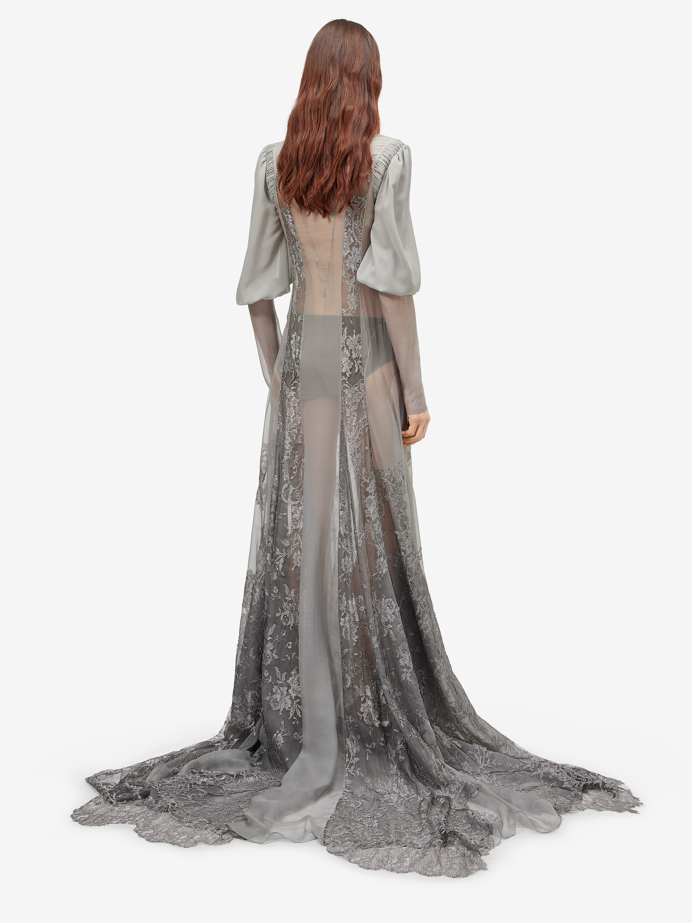 Abito da sera in pizzo floreale da Donna in Grigio in 100% seta -  tessuto 2: 100% seta -  tessuto 3: 52% poliammide, 32% viscosa, 16% fibra metallizzata -  fodera: 74% acetato, 26% seta | Alexander McQueen - image 4
