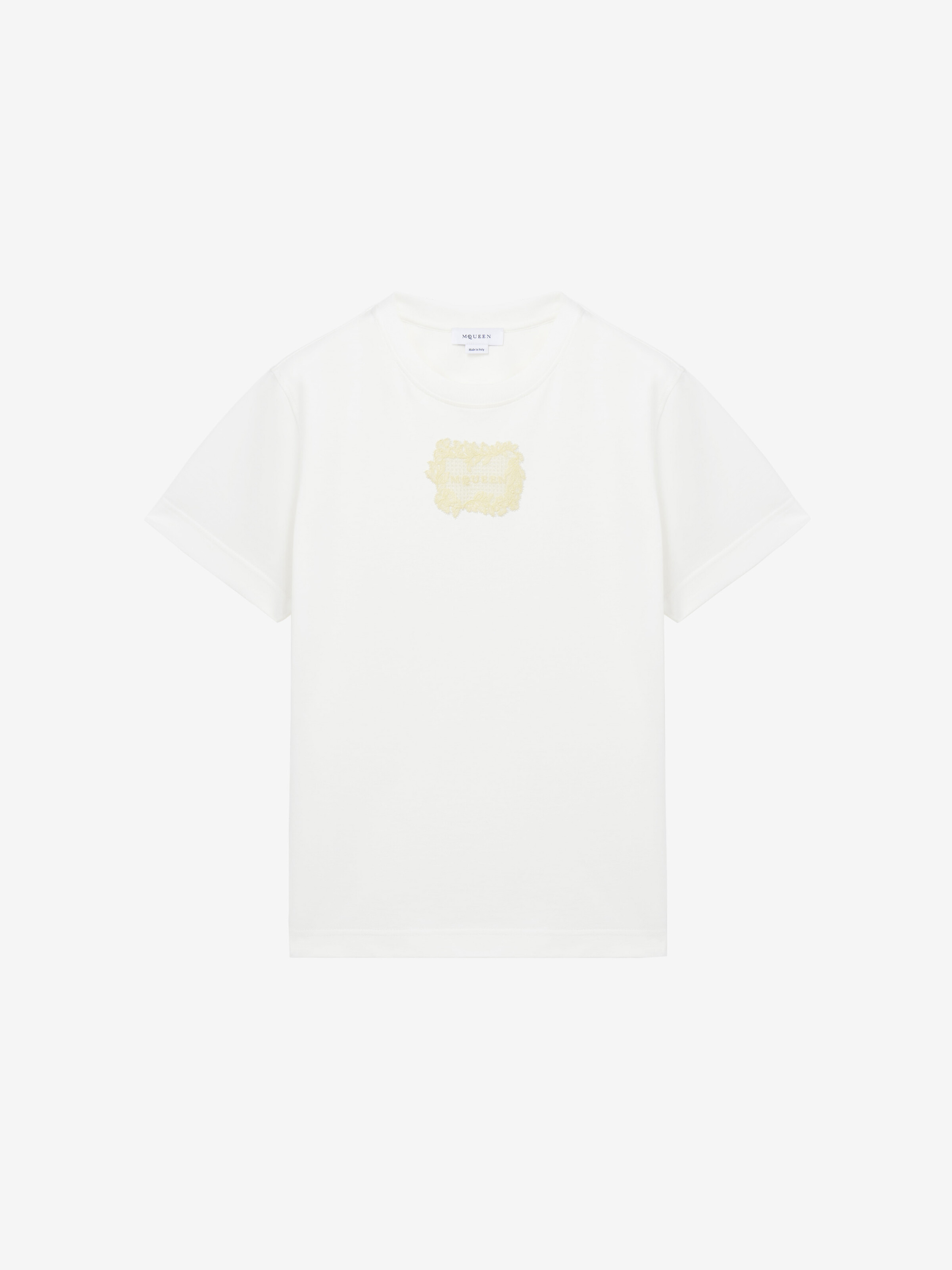 T-shirt à empiècement logo brodé pour Femme en Blanc Ivoire in 100% Coton | Alexander McQueen - image 1