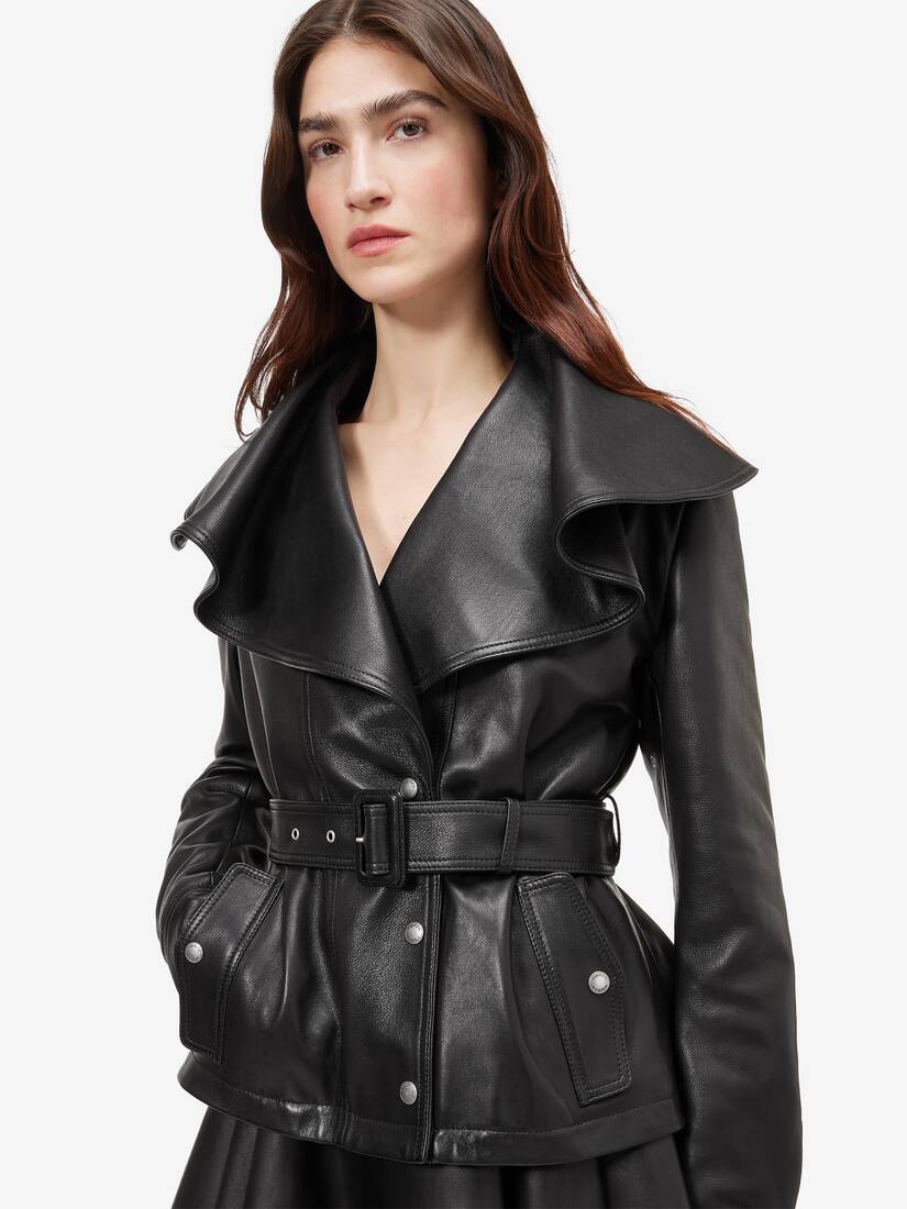 Waterfall Collar Leather Jacket | Alexander McQueen - image 5