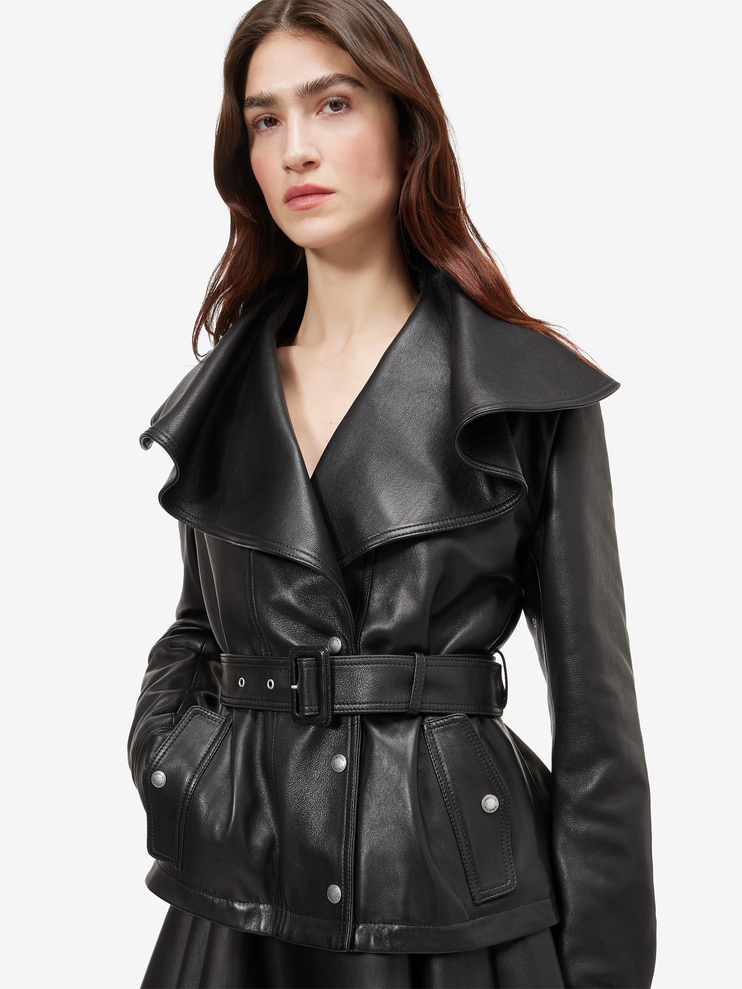 Women's Waterfall Collar Leather Jacket in Black in Lamb Leather | Alexander McQueen - image 5