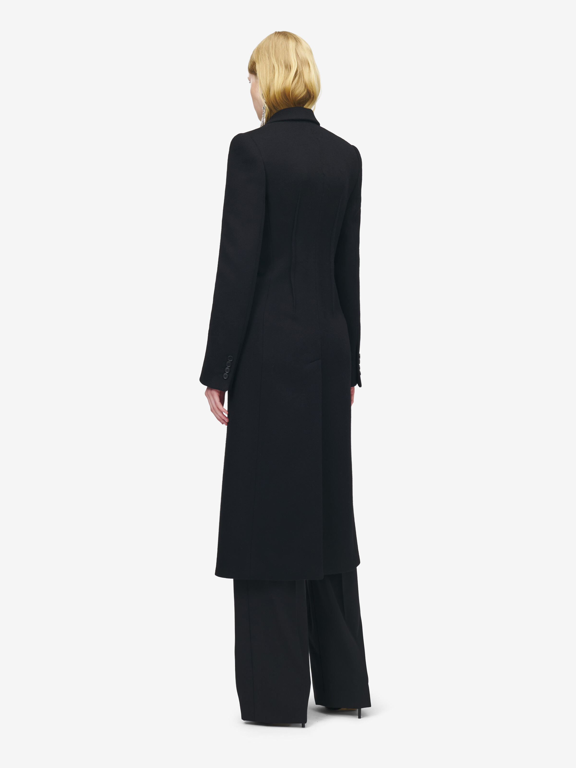 Women's Wool Felt Single-breasted Coat in Black in 100% Wool | Alexander McQueen - image 5