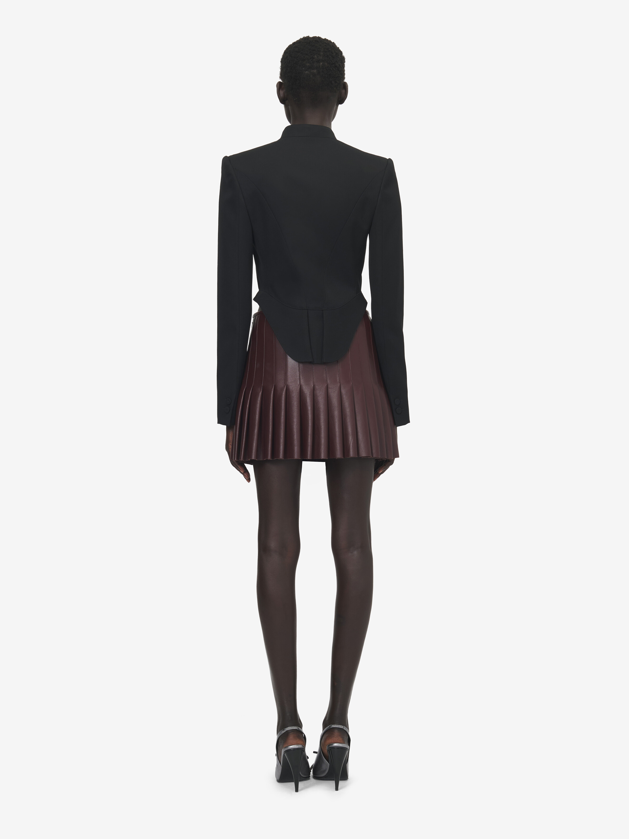 Women's Leather Pleated Mini Skirt in Burgundy in Lamb Leather | Alexander McQueen - image 4