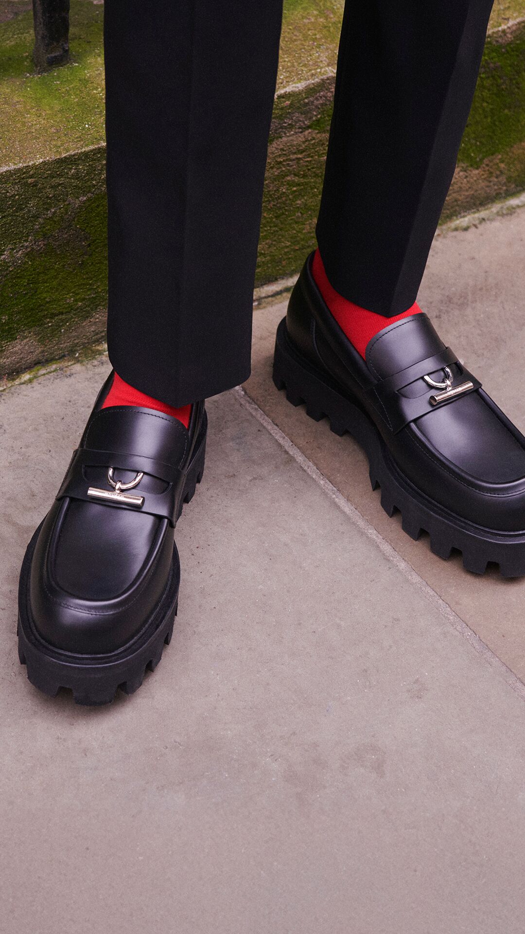 Mens McQueen T-Bar loafers with McQueen red socks 