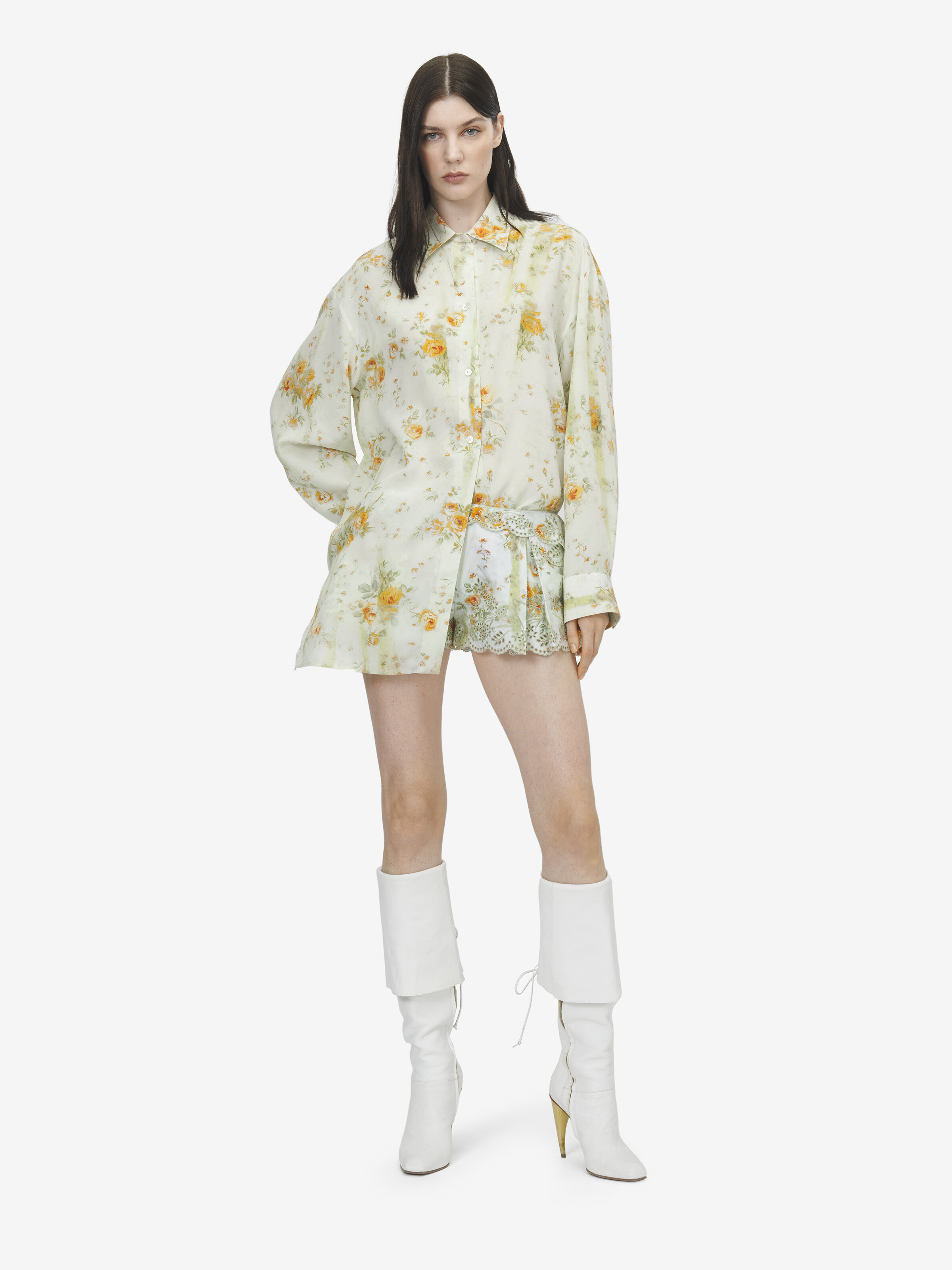 Camicia pyjama con stampa floreale da Donna in Pietra/Arancione chiaro in 100% Seta | Alexander McQueen - image 2