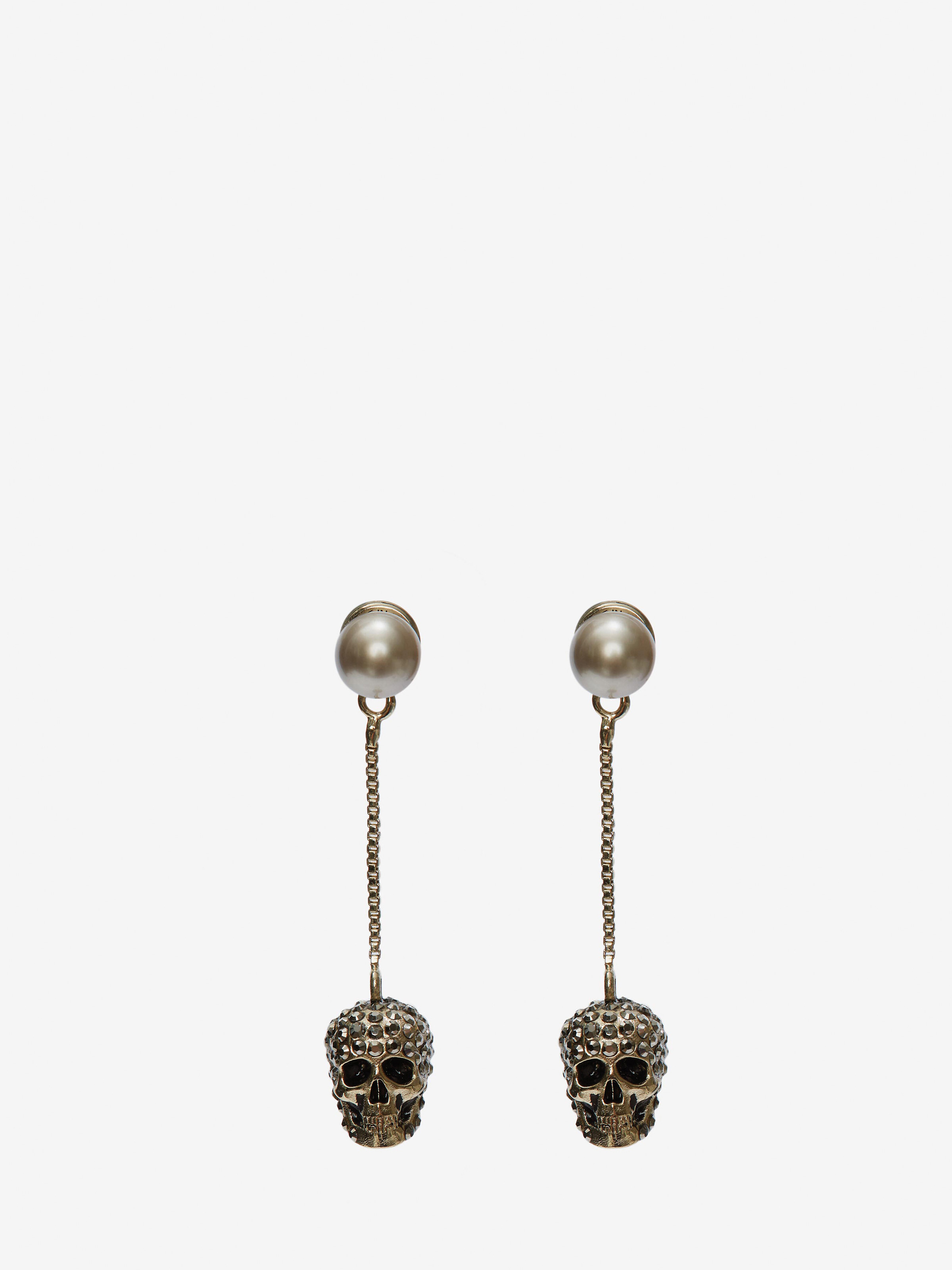 Women's Pave Skull Chain Earrings in Gold in Brass | Alexander McQueen - image 1