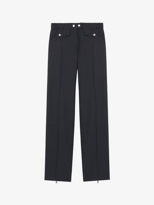 Women's Straight Leg Trousers with Zip in Black | McQueen US
