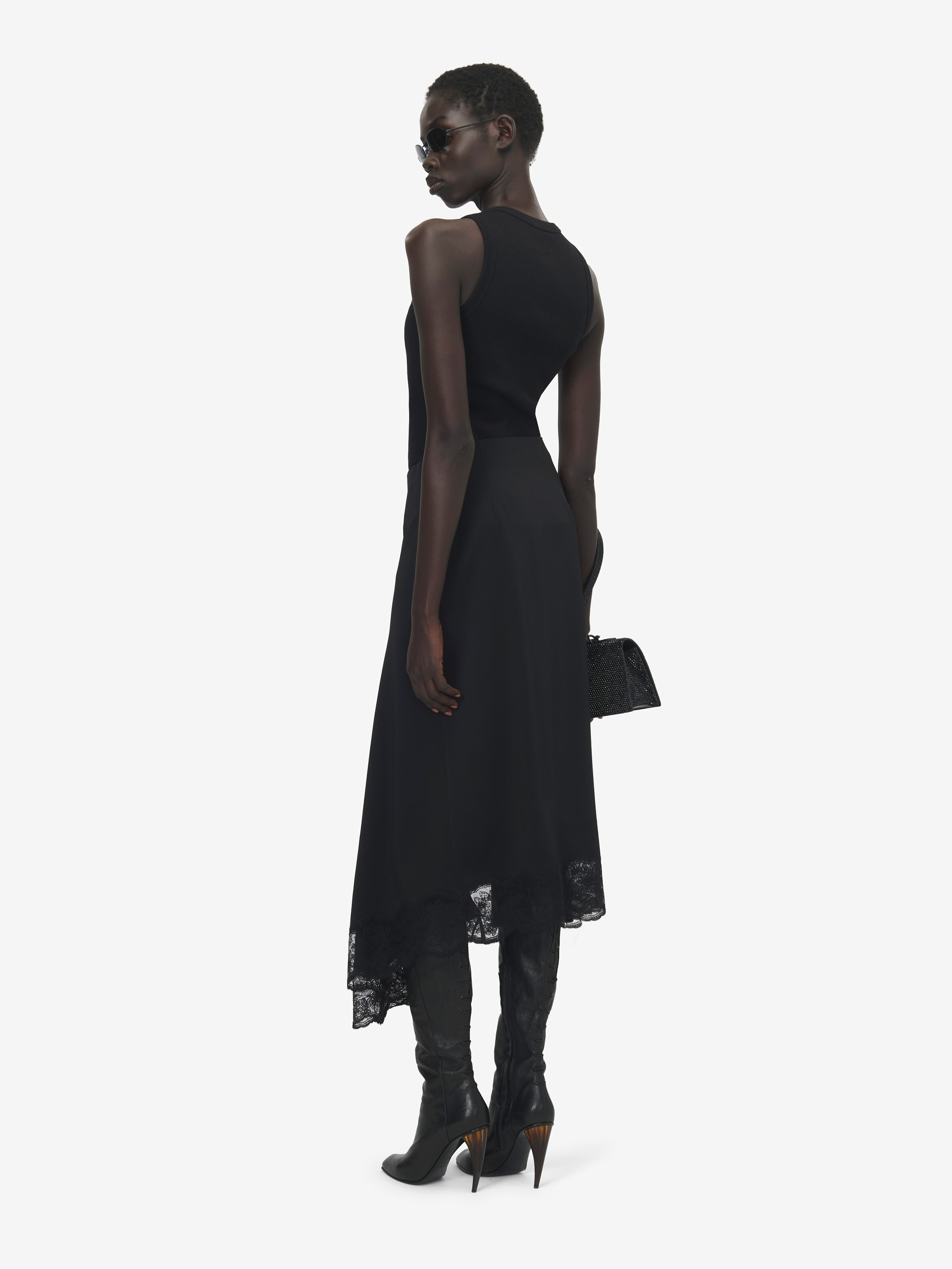 Women's Lace Hem Asymmetric Midi Skirt in Black in 61% Viscose, 39% Acetate | Alexander McQueen - image 4