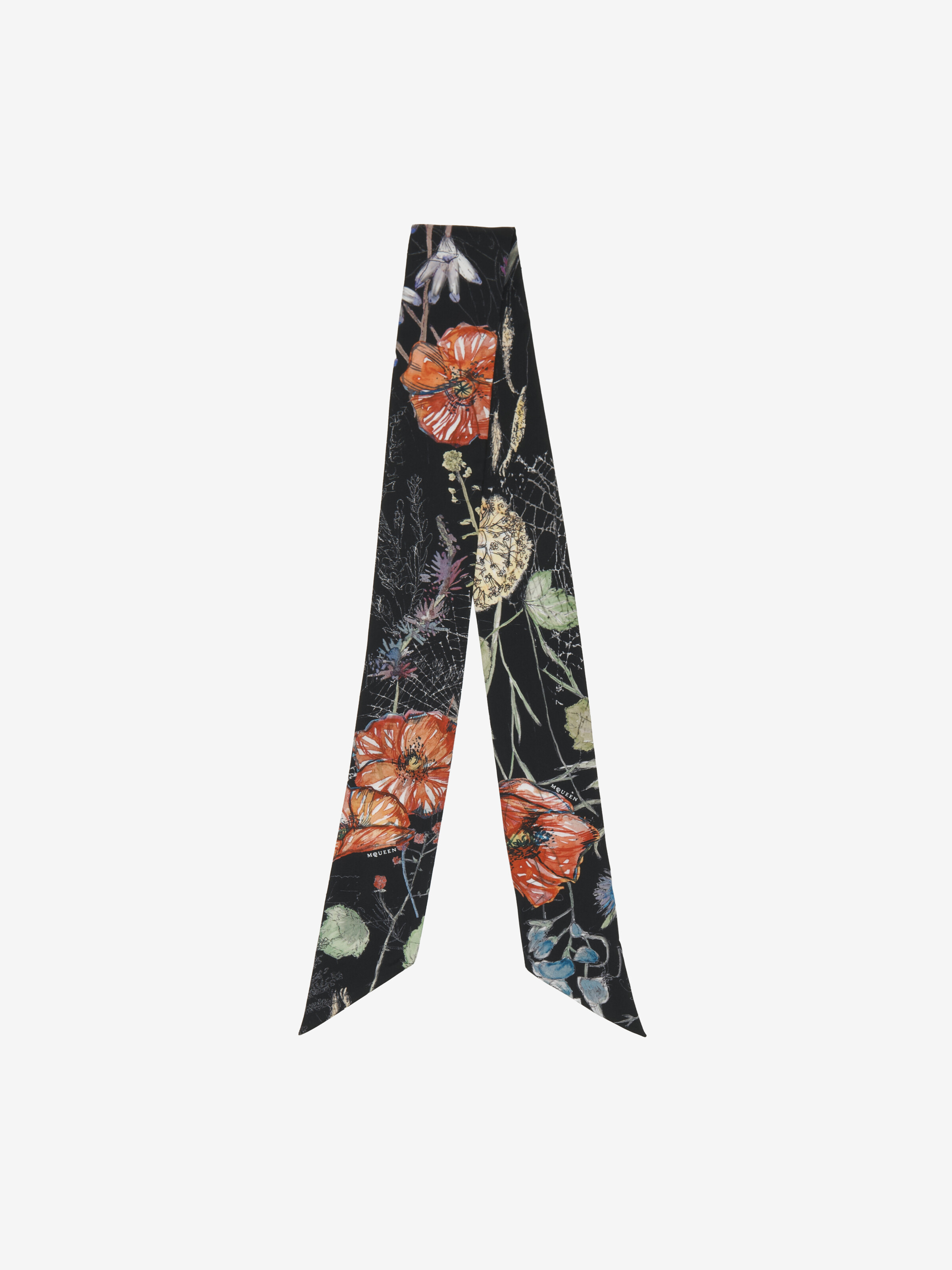 Women's Spider Floral Scarf in Black/Ivory in 100% Silk | Alexander McQueen - image 1