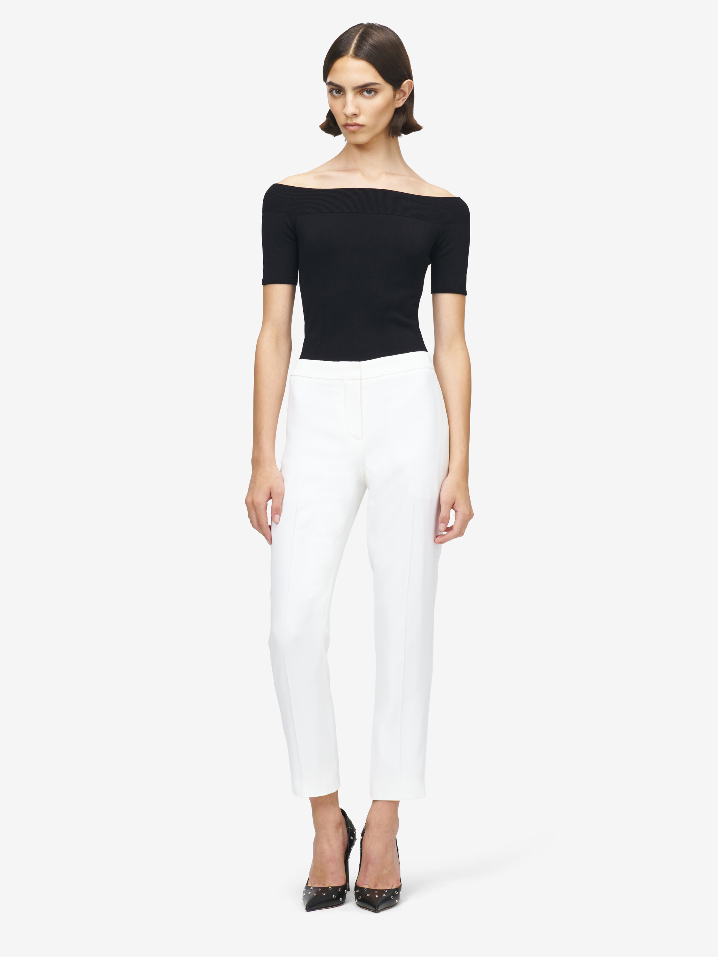 Women's Off-The-Shoulder Knit Top in Black in 83% Viscose, 17% Polyester | Alexander McQueen - image 2