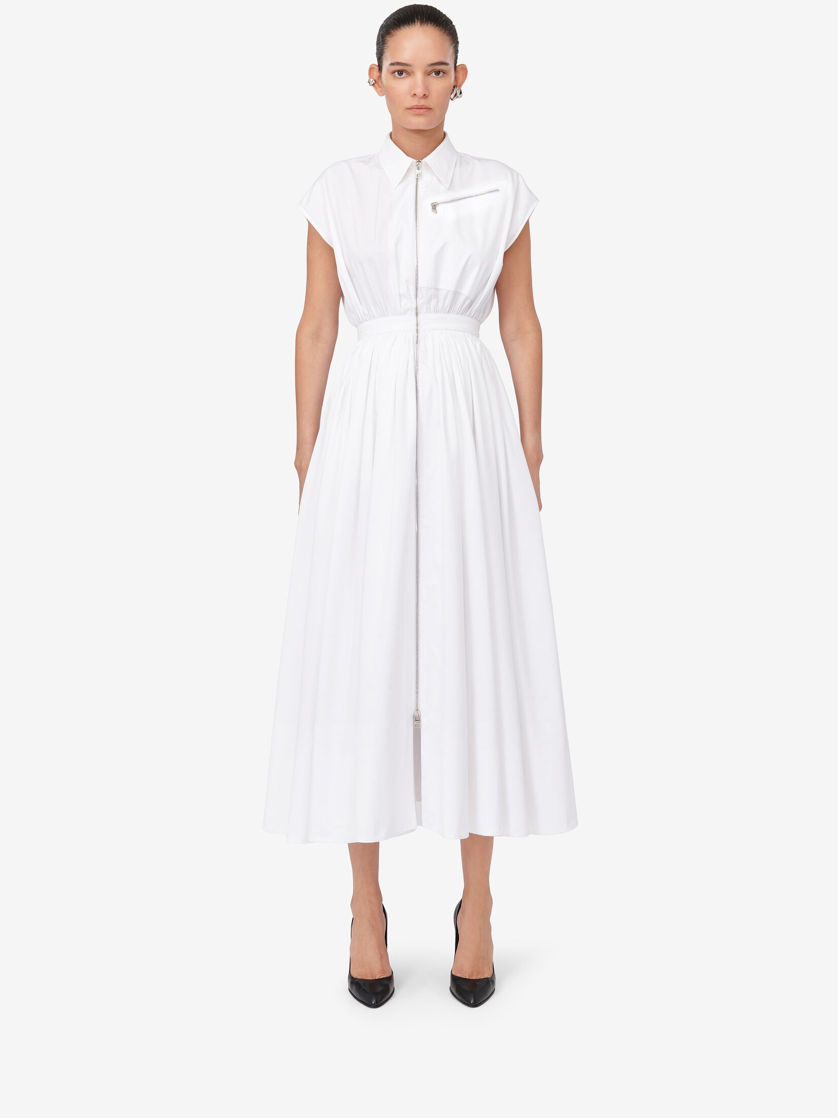 Alexander McQueen ruched-detailed short-sleeve shirt dress - White