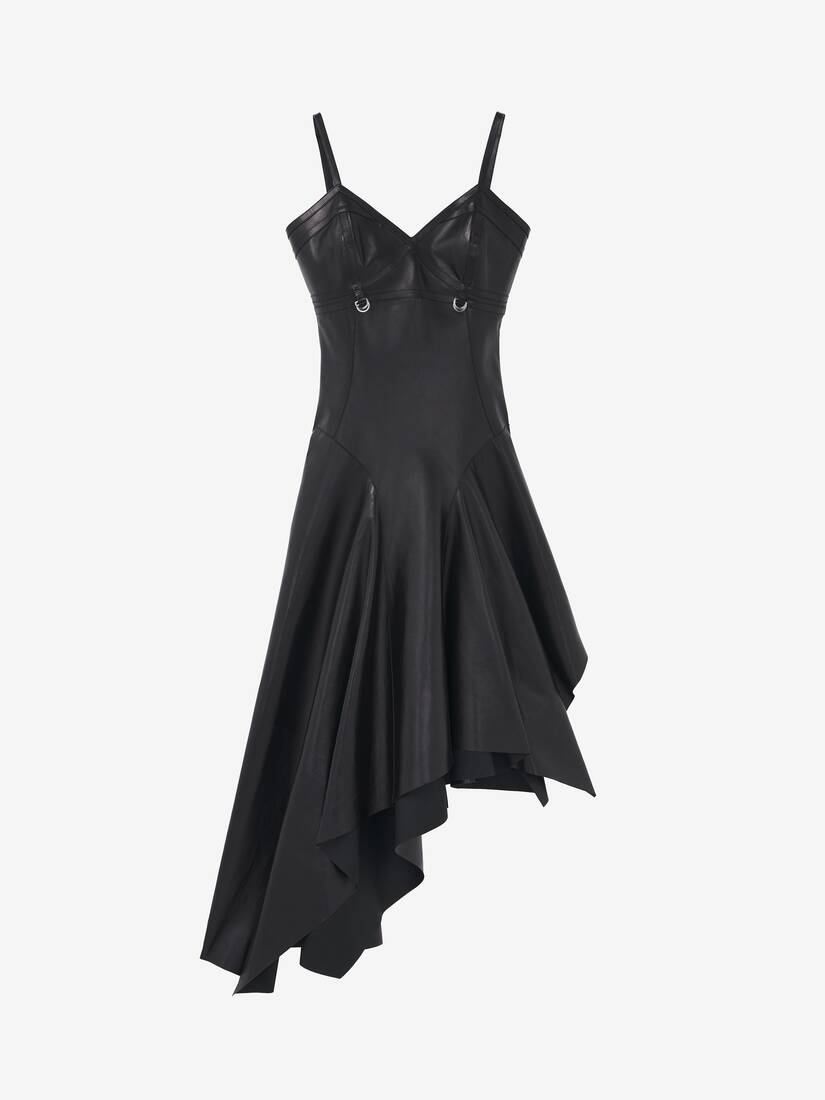 Asymmetric Draped Leather Dress