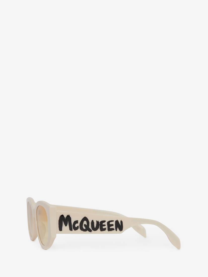 Women's McQueen Graffiti Oval Sunglasses in White/yellow