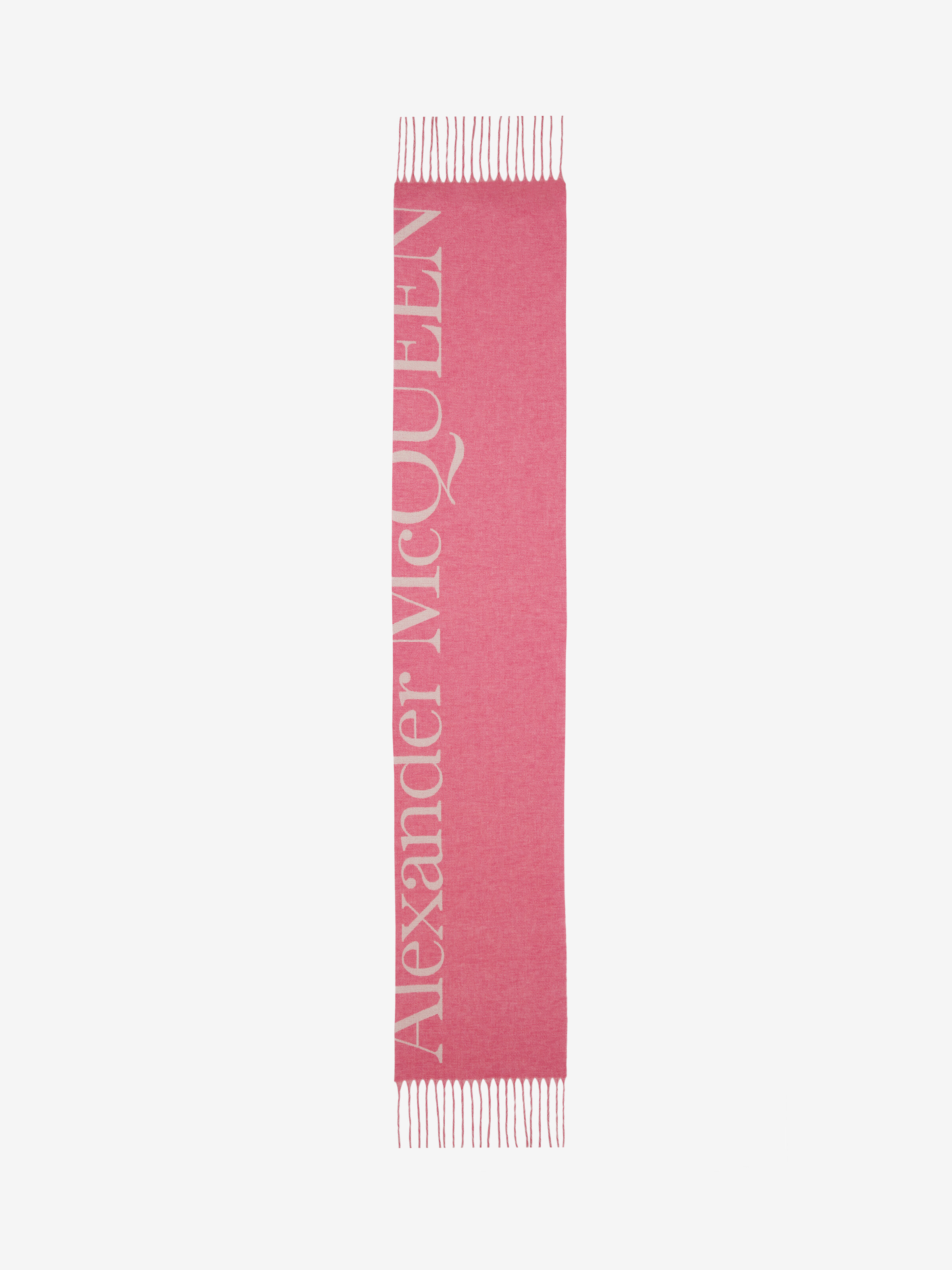 Alexander Mcqueen Logo Fringed Scarf In Fuxia/ivory