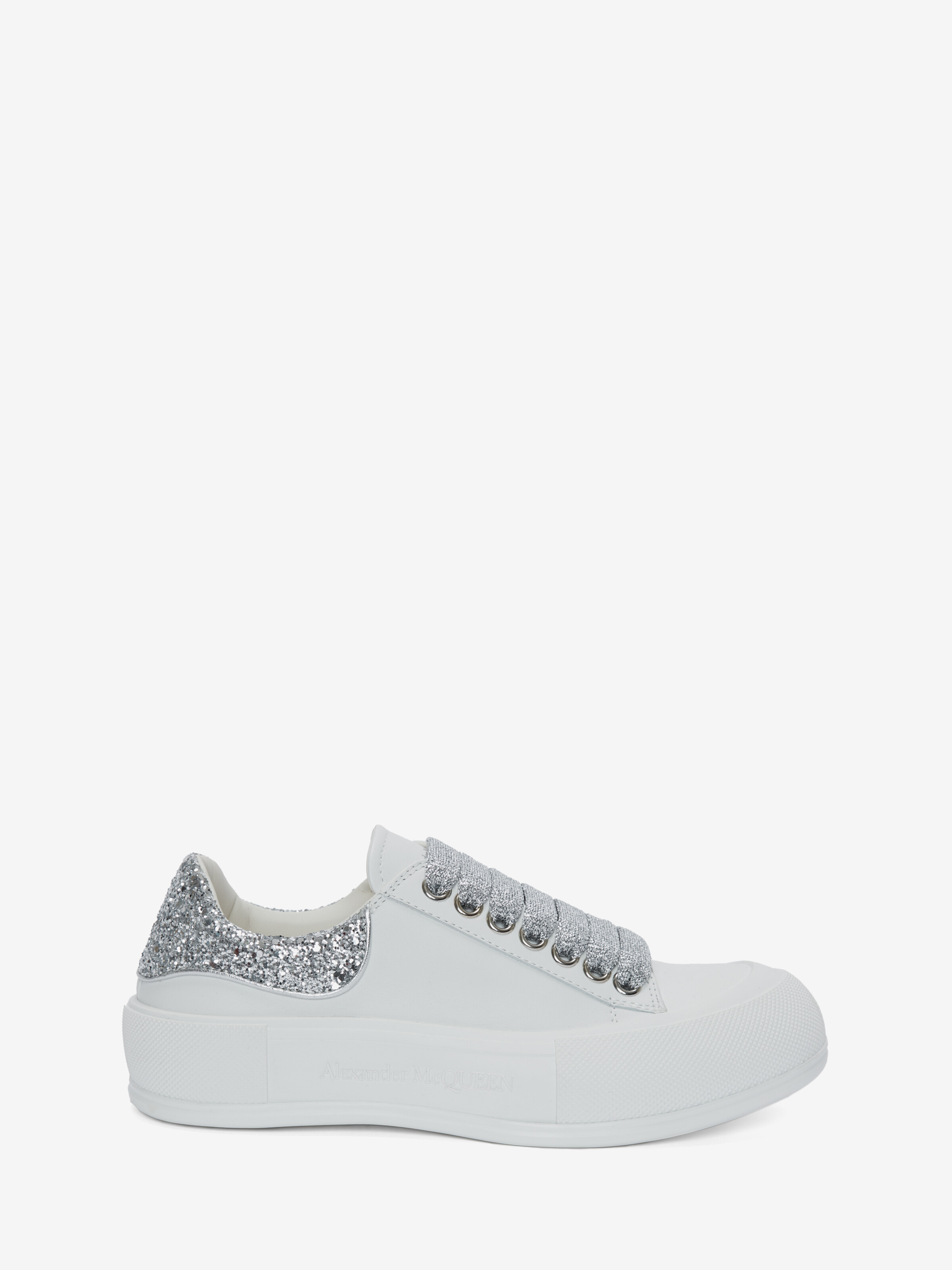 Alexander Mcqueen Deck Lace Up Plimsoll In White Silver Modesens Alexander Mcqueen Deck Lace Up Plimsoll In White Silver Modesens
