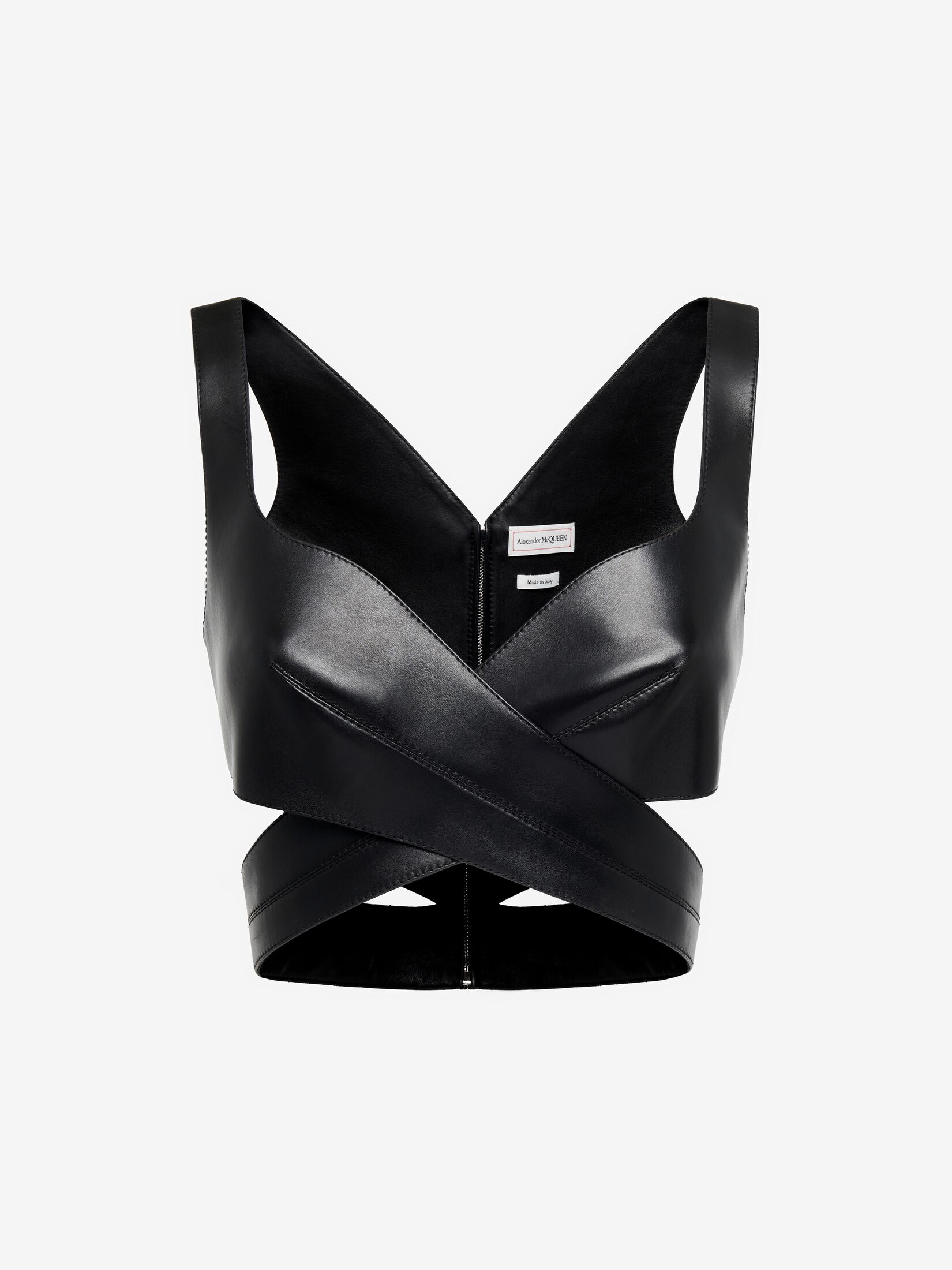 Leather Wraparound Top in Black Alexander McQueen US